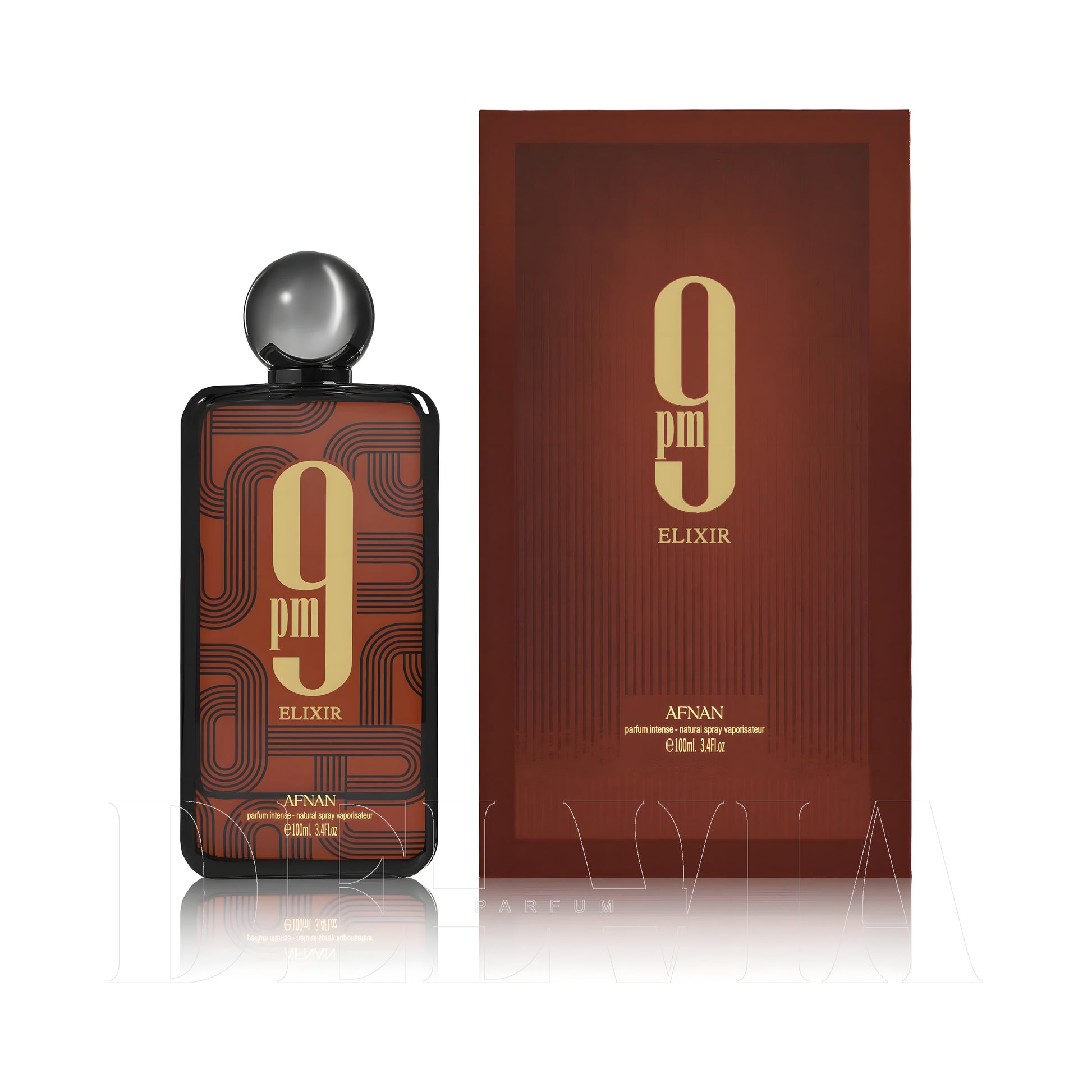 Afnan 9 Pm Elixir Extrait De Parfum Araba Kokusu — kutu ve şişe görseli