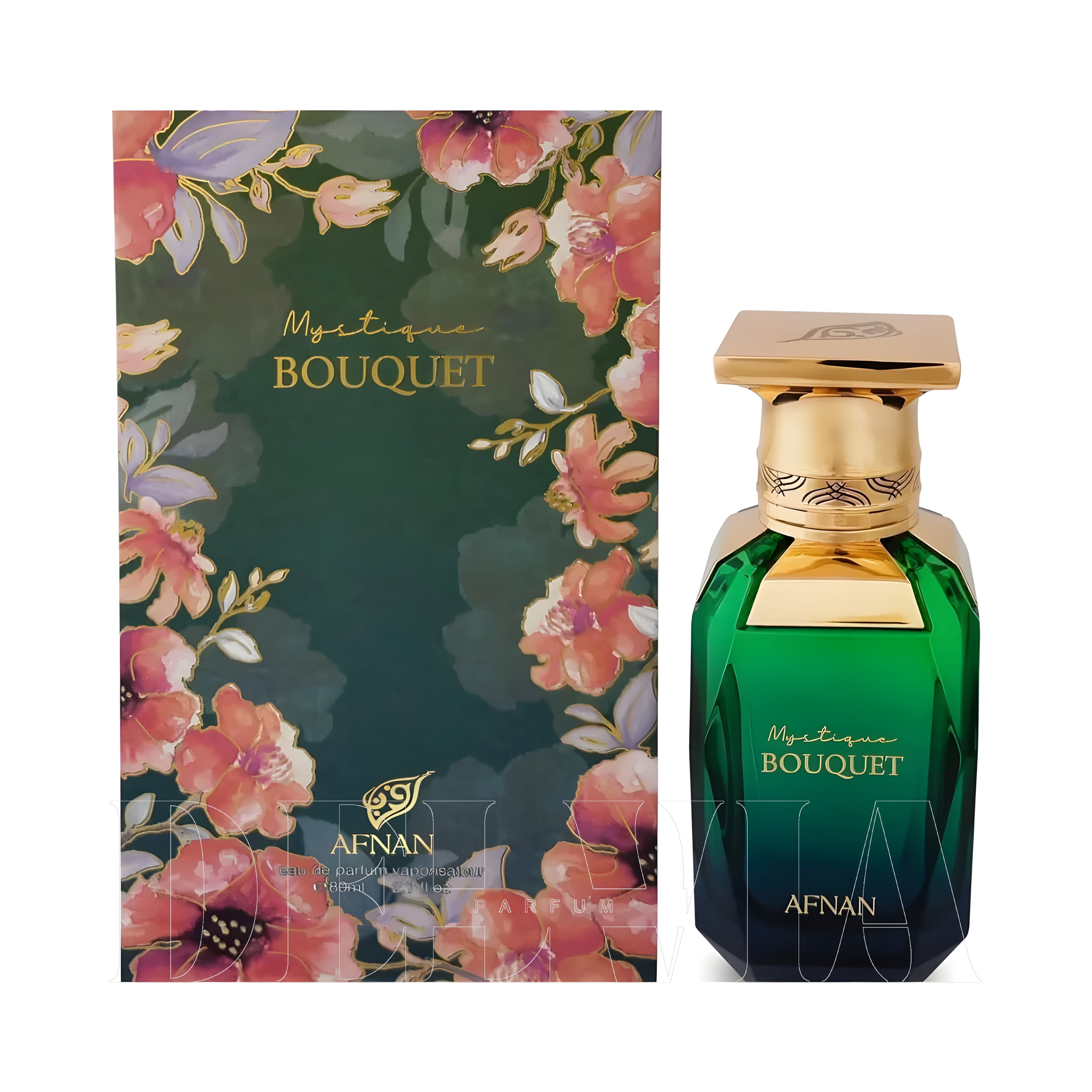 Afnan Mystique Bouquet Katı Parfum — kutu ve şişe görseli