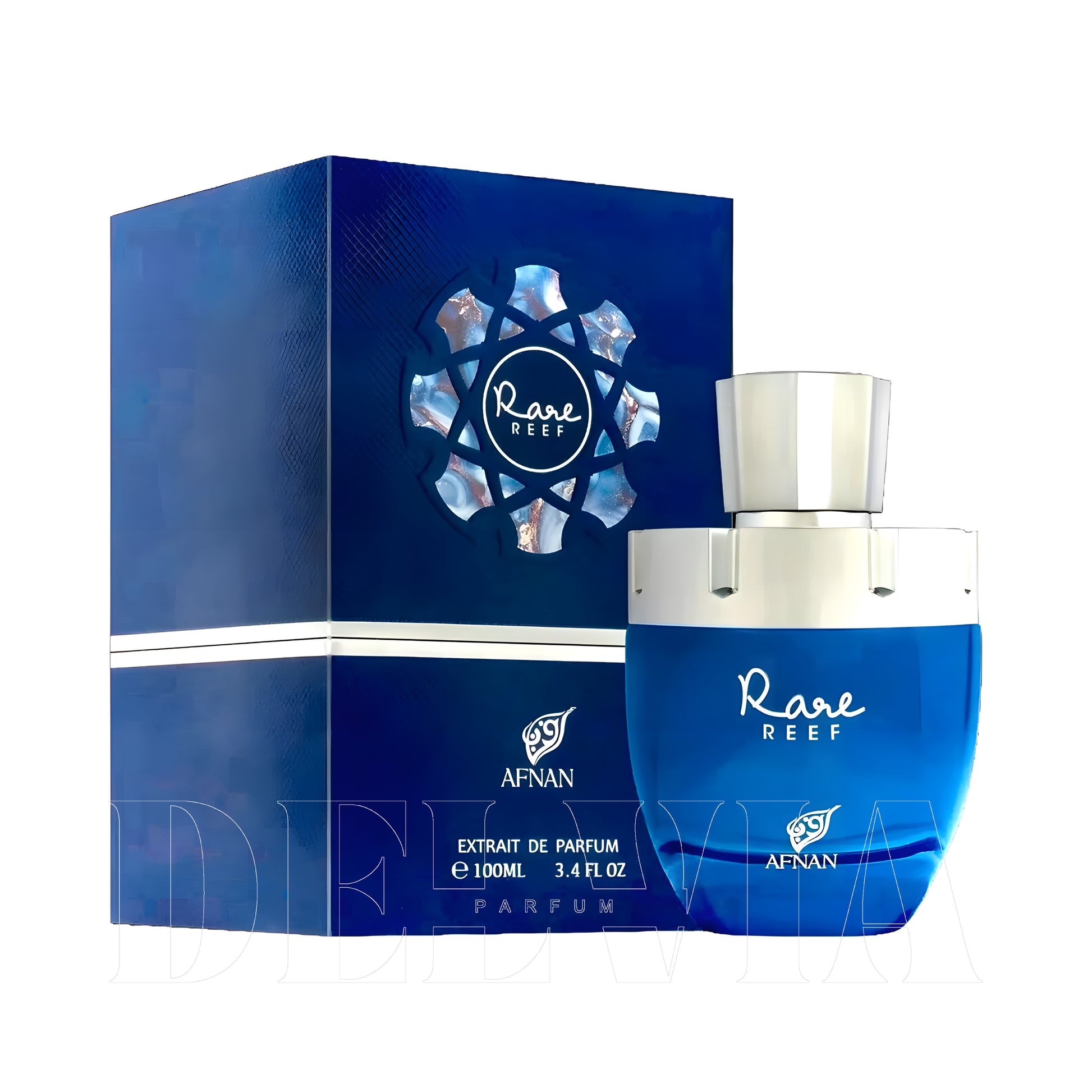 Afnan Rare Reef Extrait De Parfum 5 ml dekant parfüm — kutu ve şişe görseli