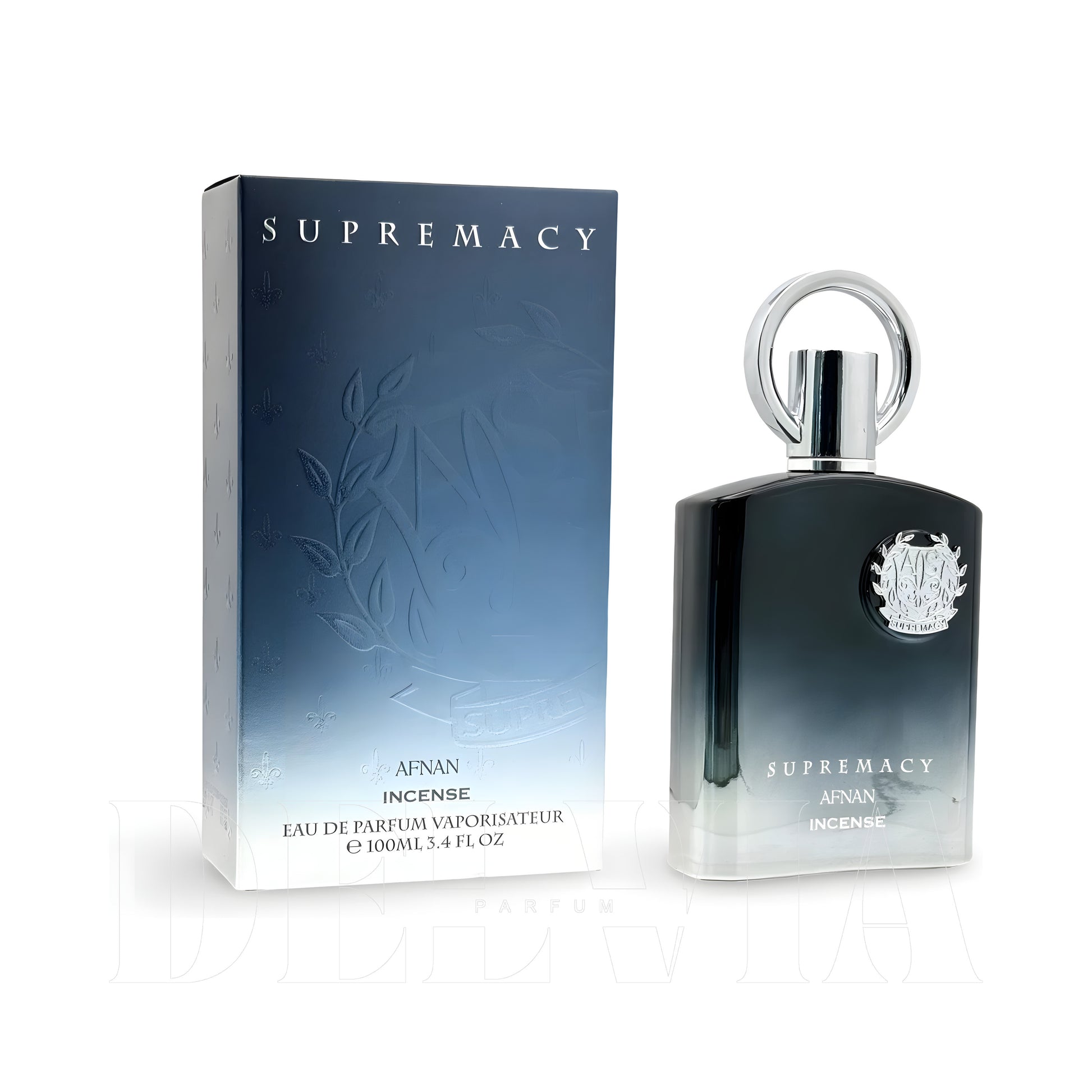 Afnan Supremacy Incense 30 ml dekant parfüm — kutu ve şişe görseli