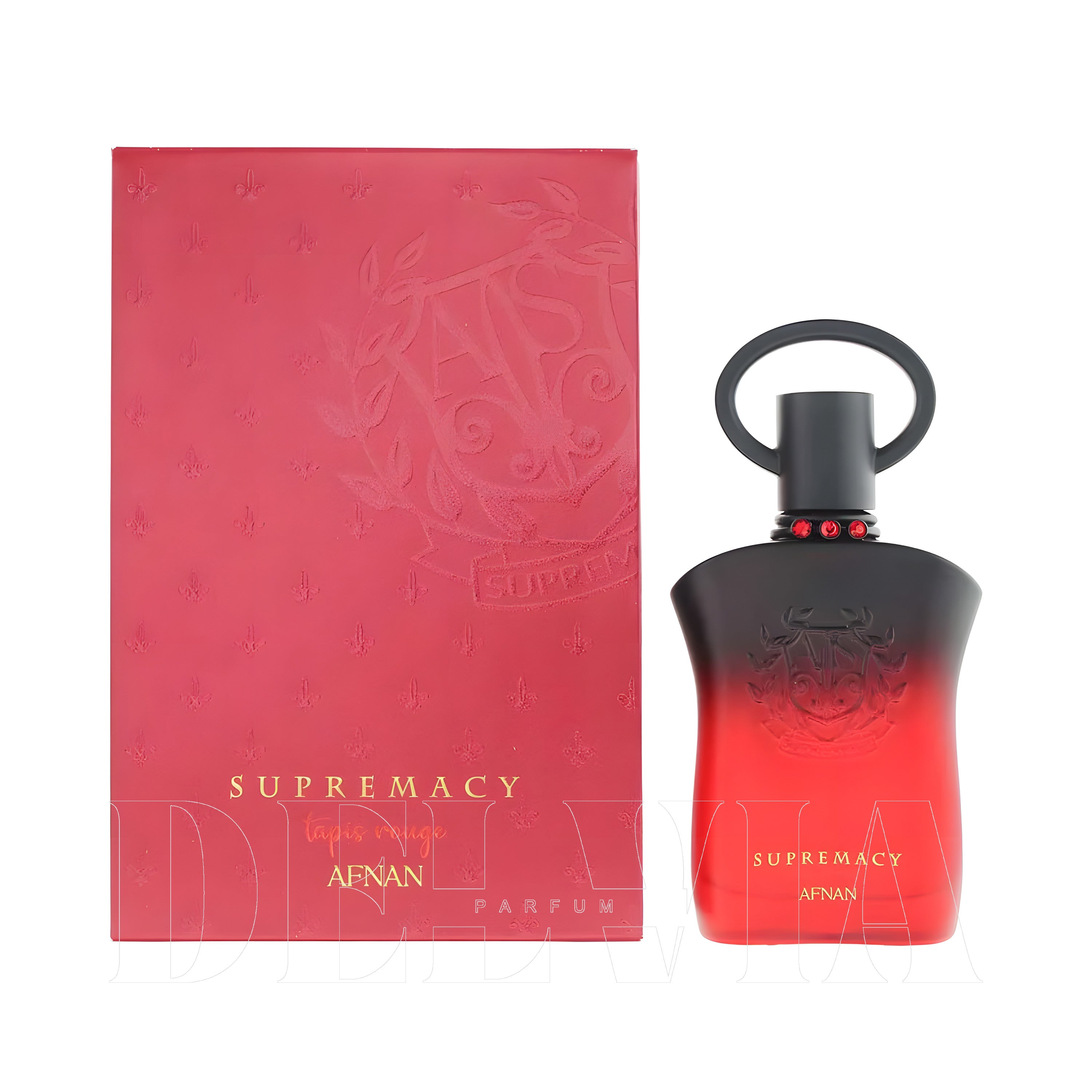 Afnan Supremacy Tapis Rouge Extrait De Parfum 2 ml dekant parfüm — kutu ve şişe görseli