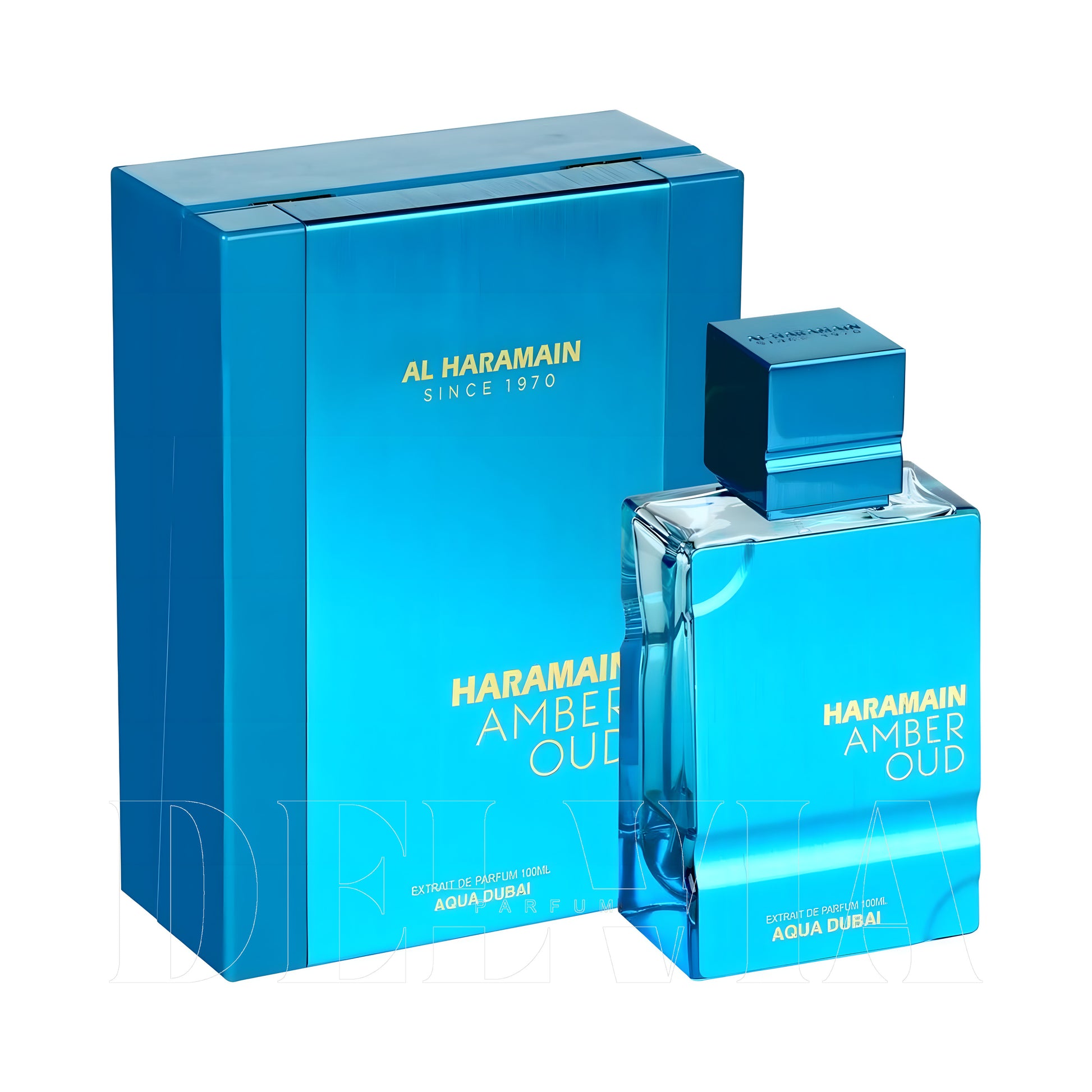 Al Haramain Amber Oud Aqua Dubai Extrait De Parfum Araba Kokusu — kutu ve şişe görseli
