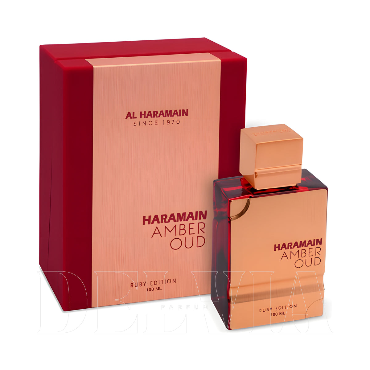 Al Haramain Amber Oud Ruby Edition 2 Ml dekant parfüm 2 ml — kutu ve şişe görseli