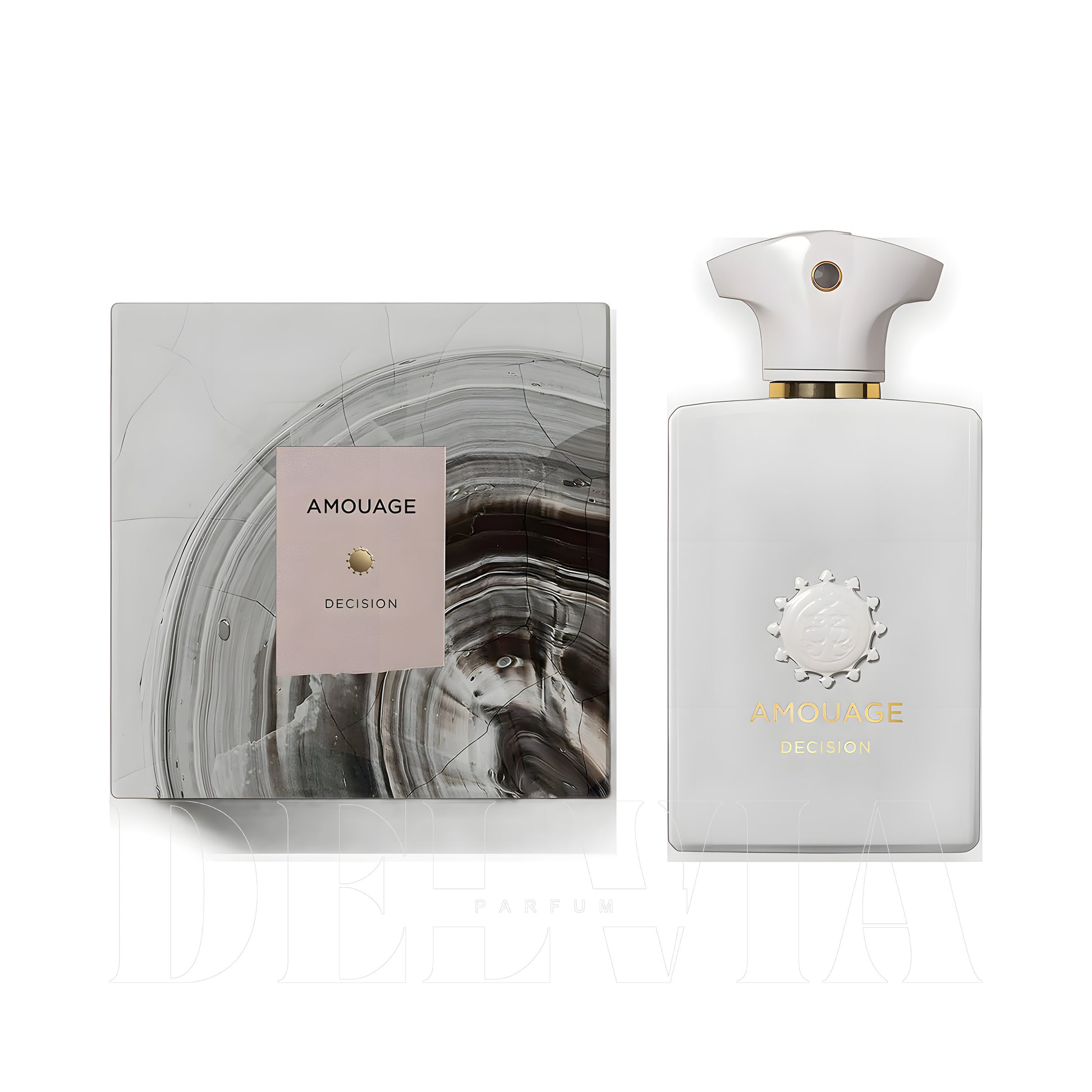 Amouage Decision 5 ml dekant parfüm — kutu ve şişe görseli