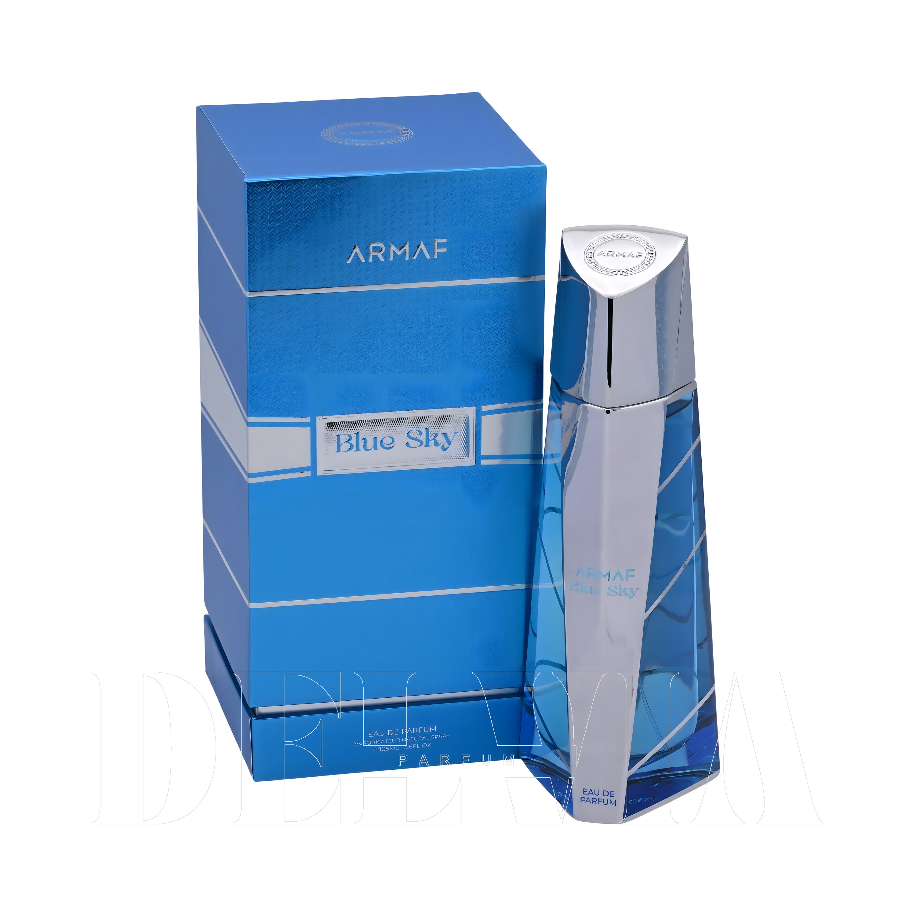Armaf Blue Sky 15 ml dekant parfüm — kutu ve şişe görseli