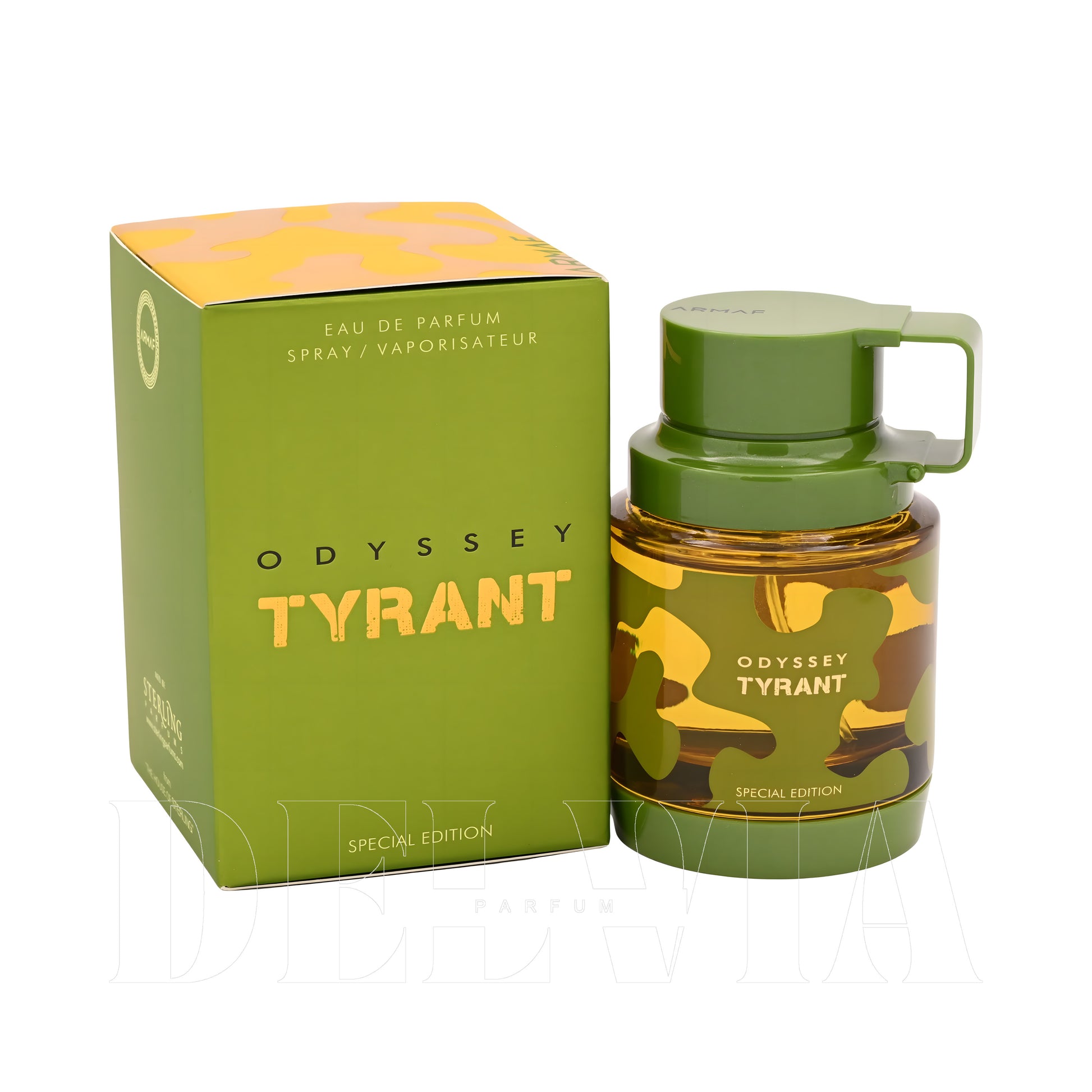 Armaf Odyssey Tyrant 1 ml dekant parfüm — kutu ve şişe görseli
