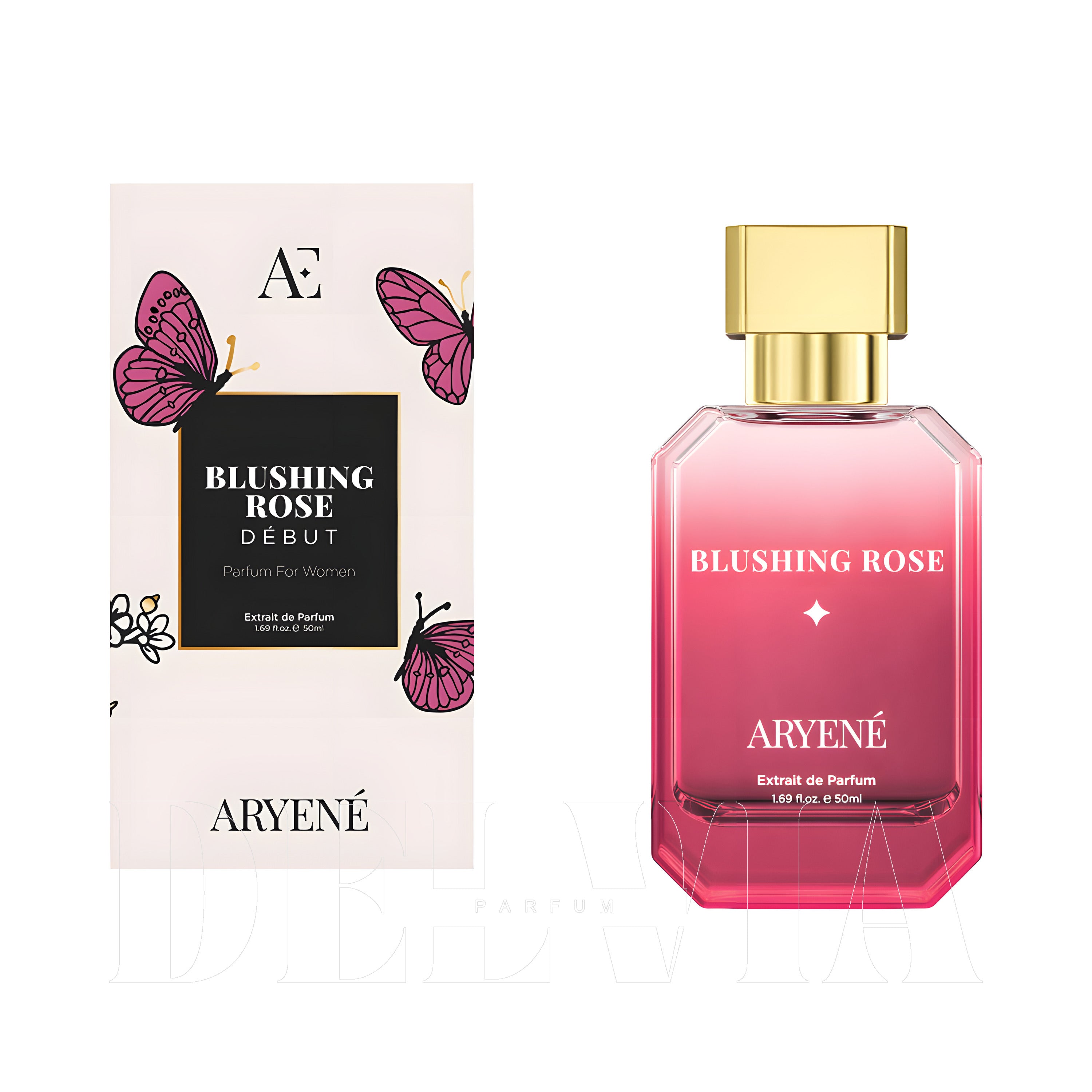 Aryene Blushing Rose Debut For Women Katı Parfum — kutu ve şişe görseli