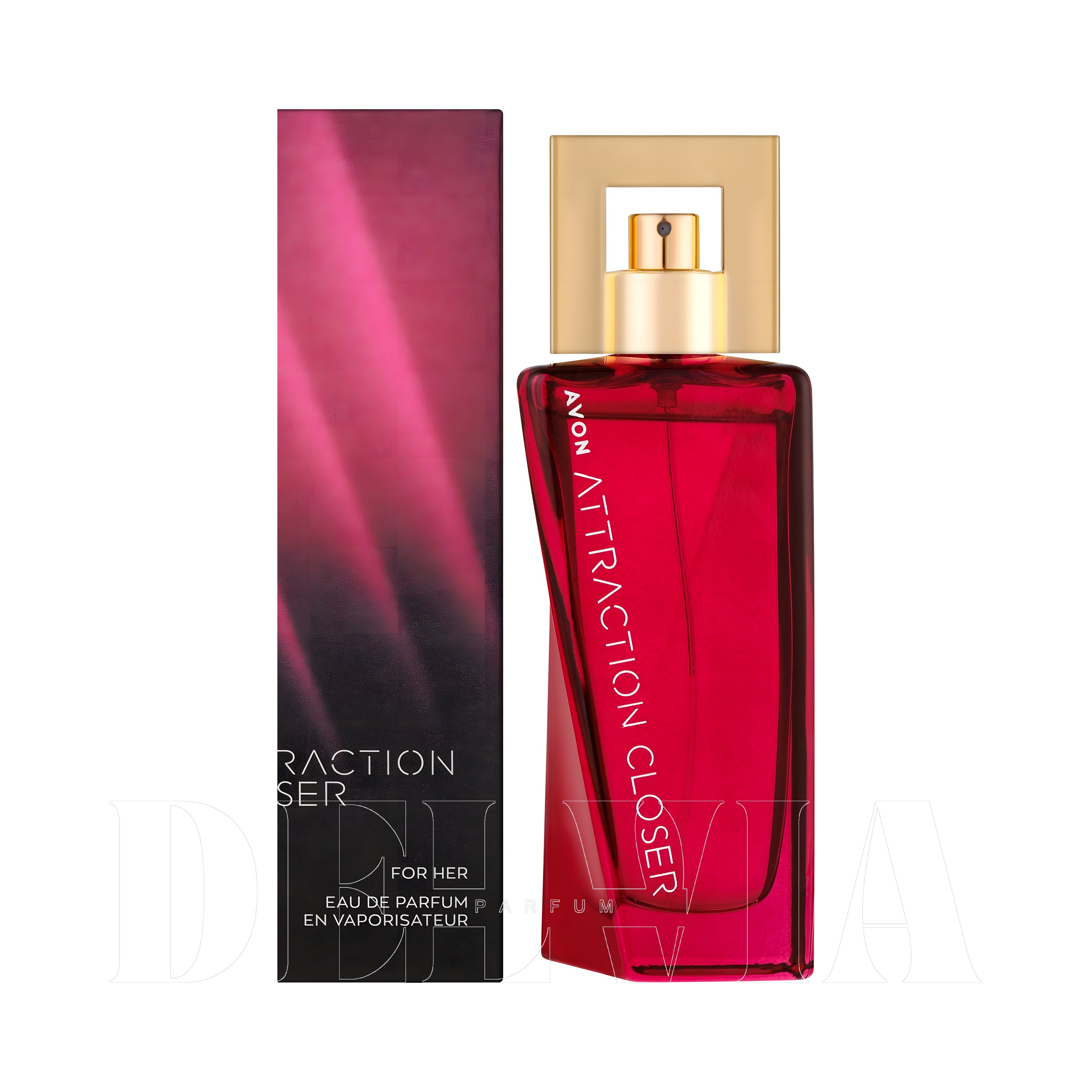 Avon Attraction Closer 3 ml dekant parfüm — kutu ve şişe görseli