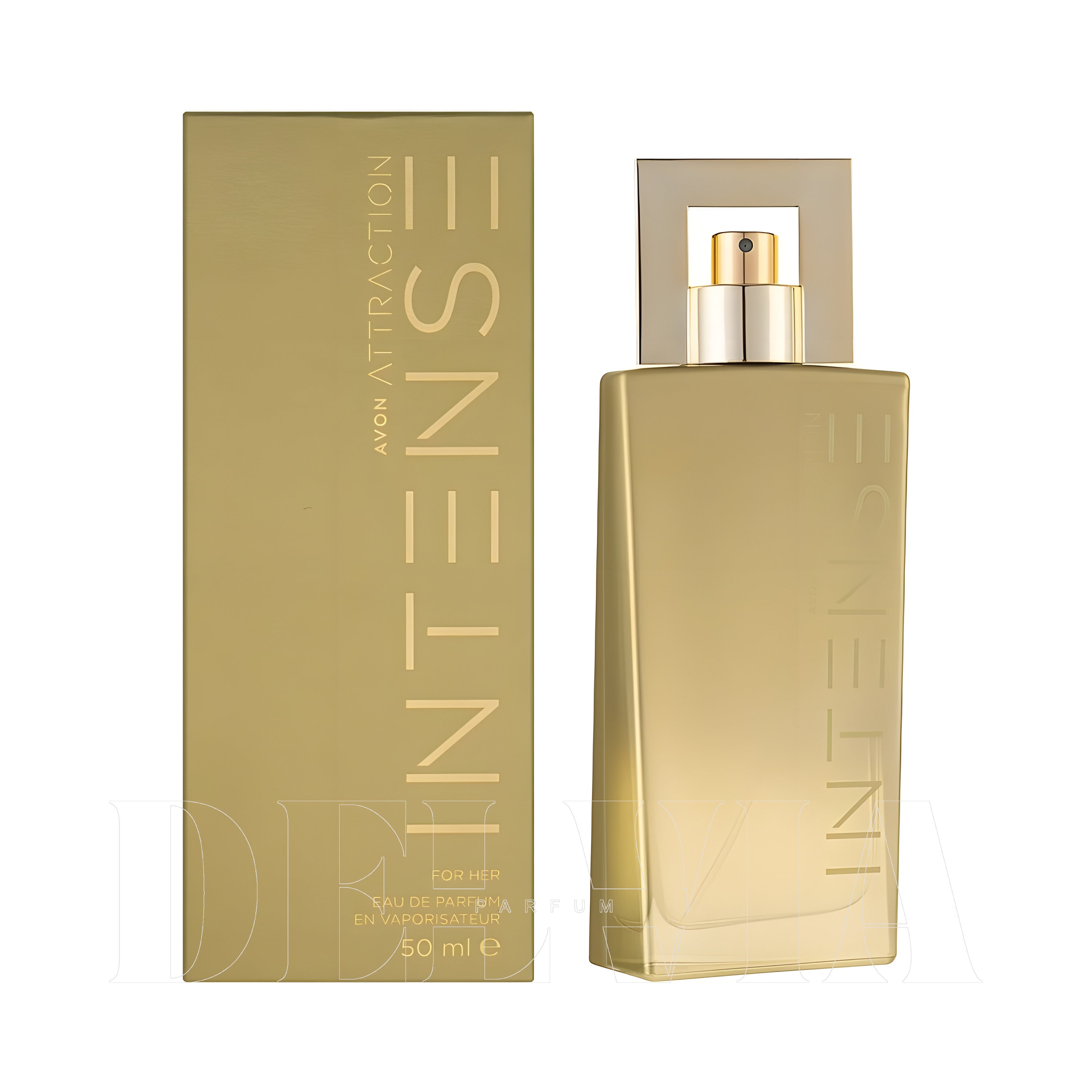 Avon Attraction Intense 1 ml dekant parfüm — kutu ve şişe görseli