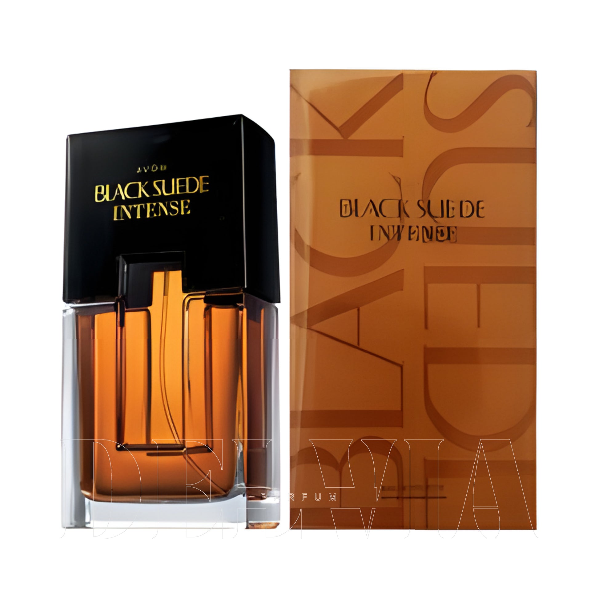 Avon Black Suede 2 ml dekant parfüm — kutu ve şişe görseli