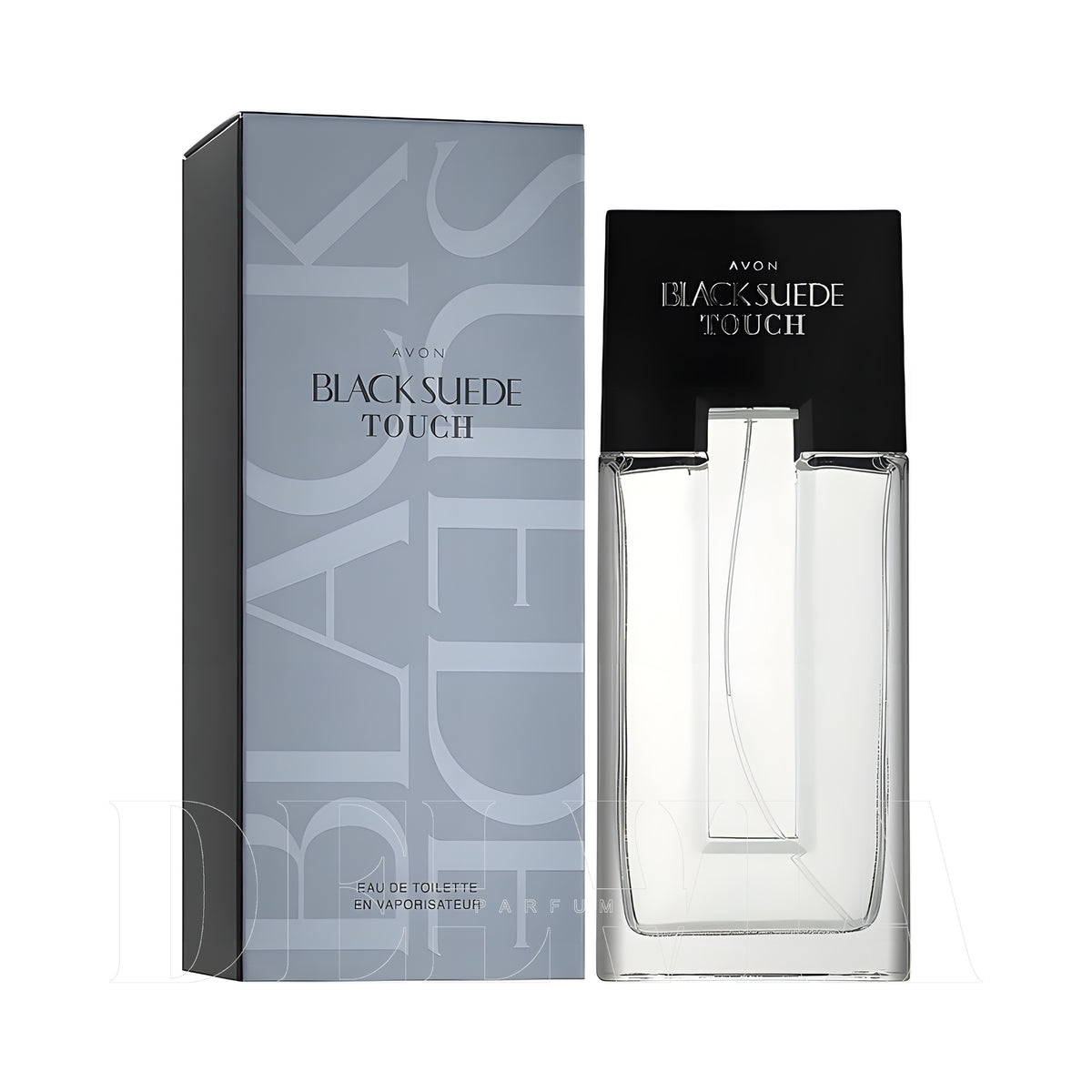 Avon Black Suede Touch 2 ml dekant parfüm — kutu ve şişe görseli