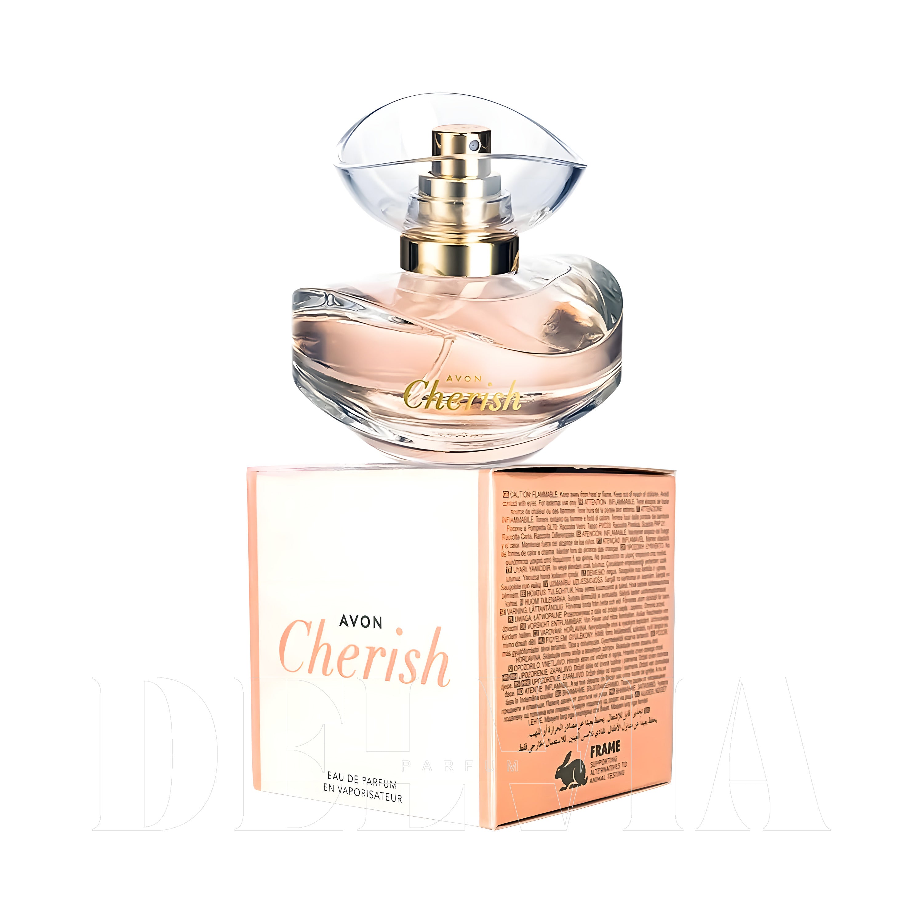 Avon Cherish 2 ml dekant parfüm — kutu ve şişe görseli