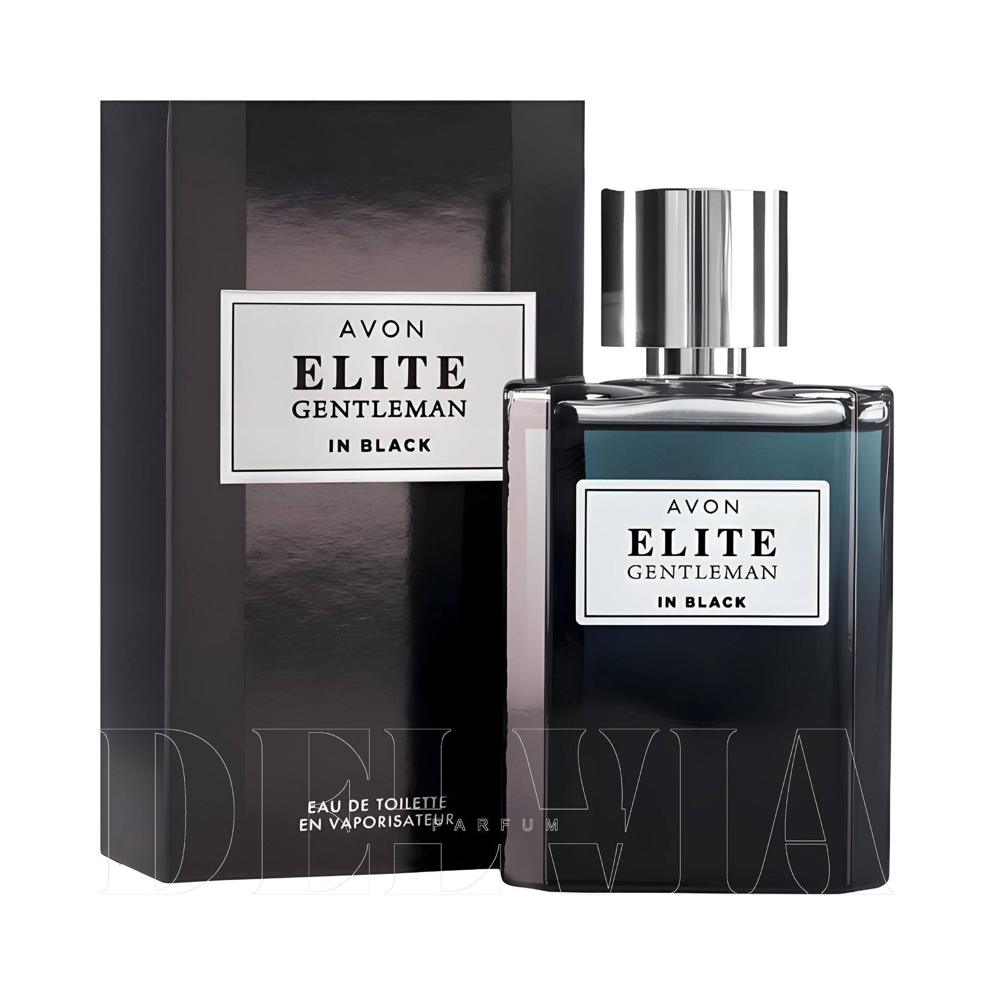 Avon Elite Gentleman In Black 8 ml dekant parfüm — kutu ve şişe görseli
