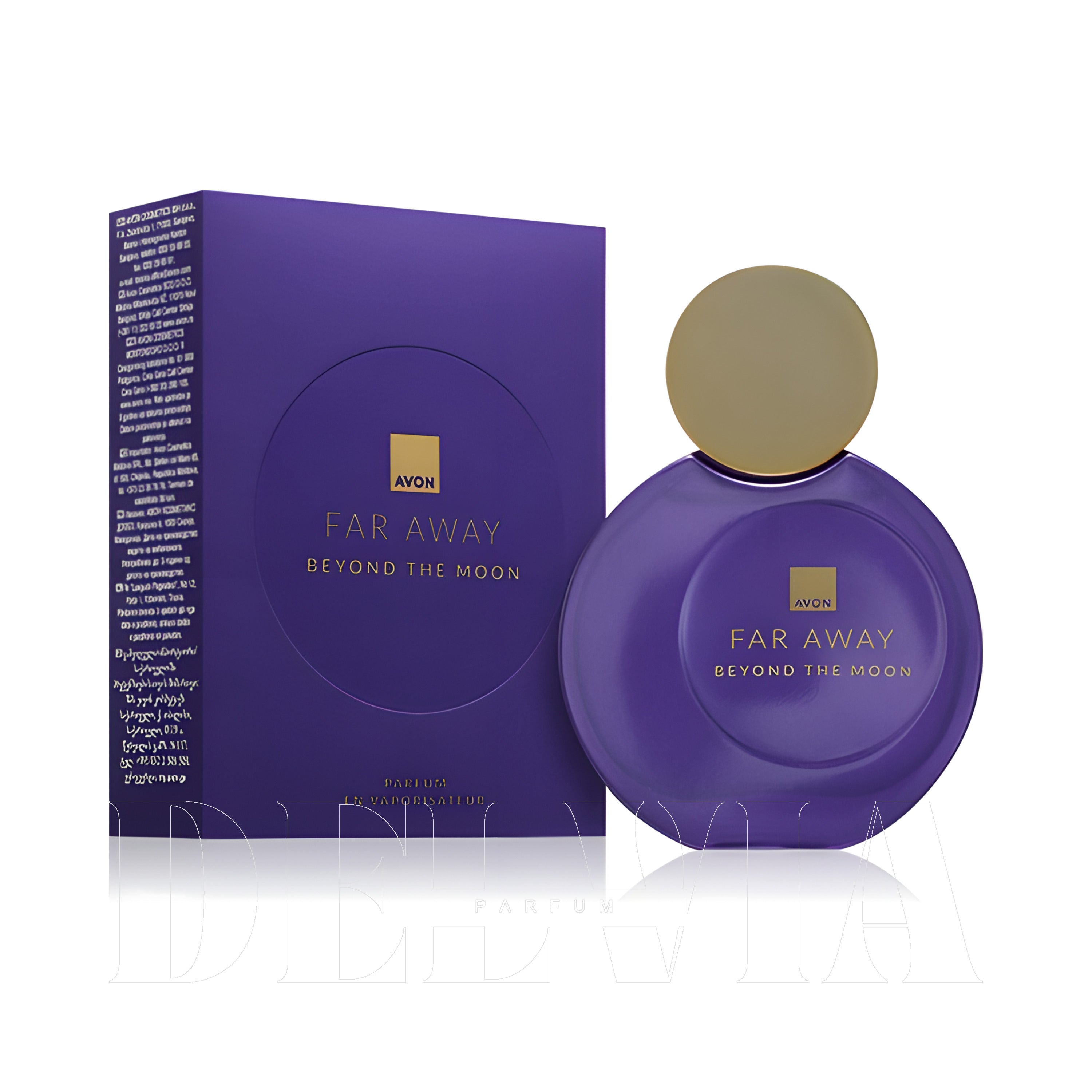 Avon Far Away Beyond The Moon 8 ml dekant parfüm — kutu ve şişe görseli