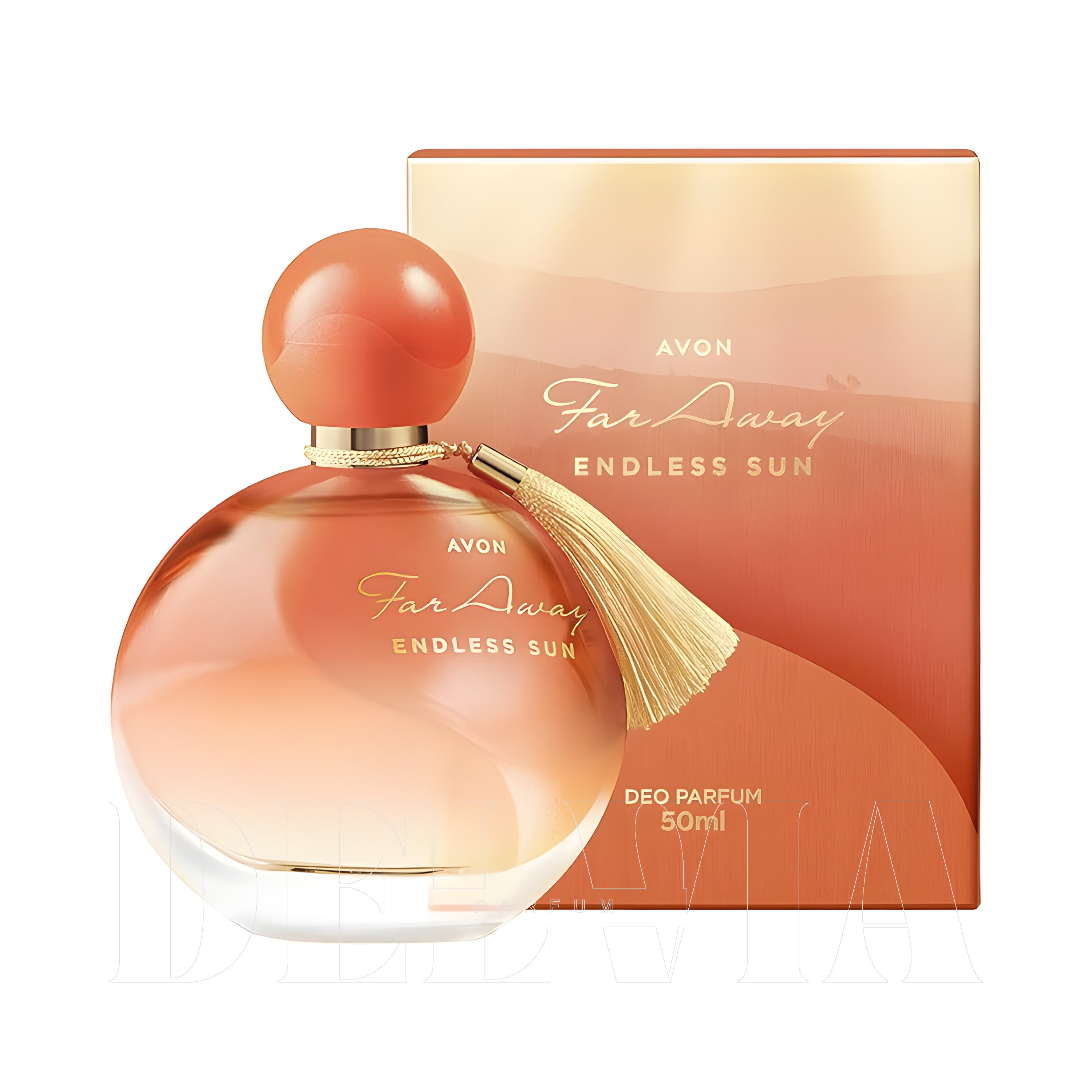 Avon Far Away Endless Sun 8 ml dekant parfüm — kutu ve şişe görseli