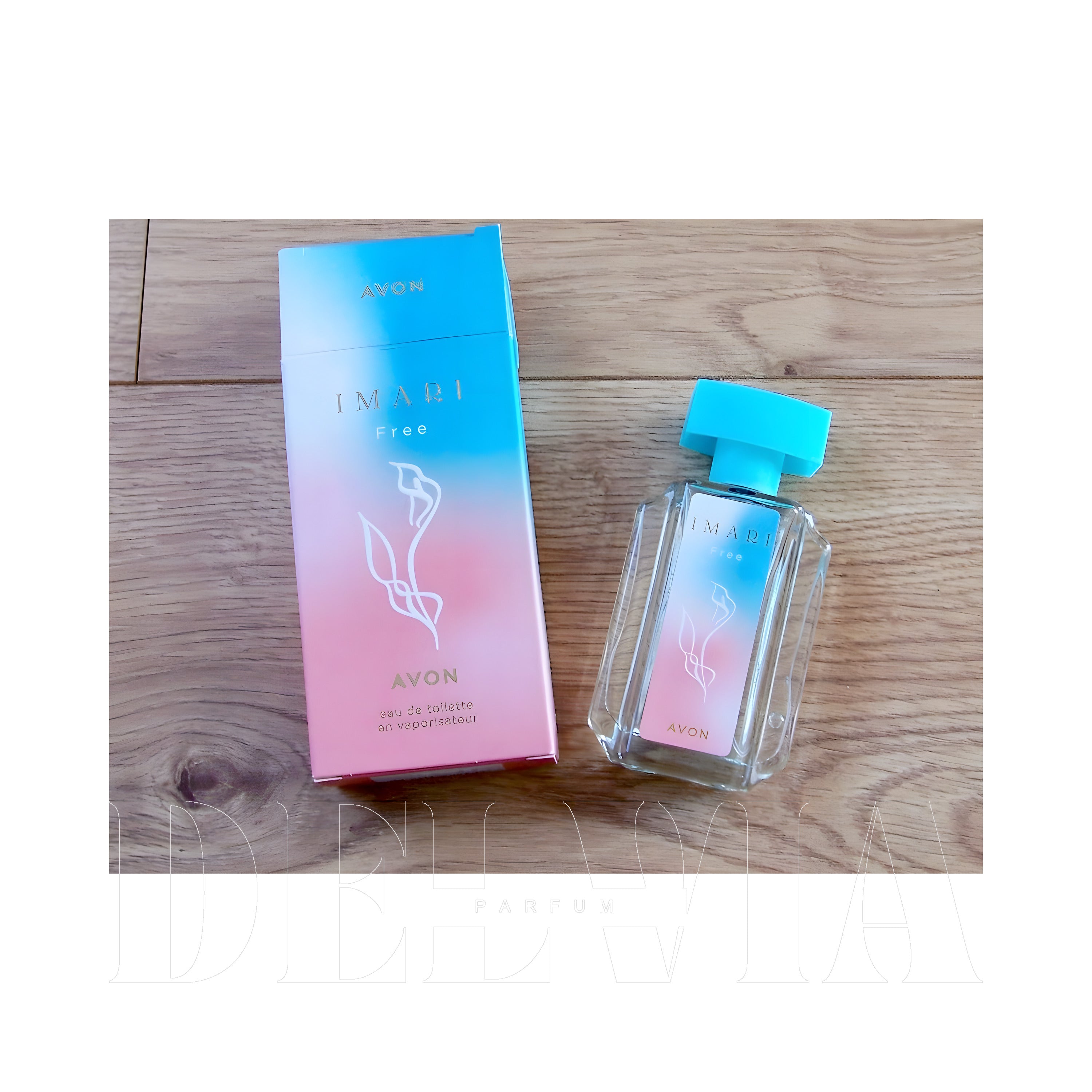 Avon Imari Free 3 ml dekant parfüm — kutu ve şişe görseli