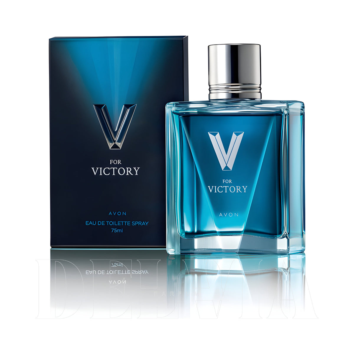 Avon V For Victory 2 ml dekant parfüm — kutu ve şişe görseli