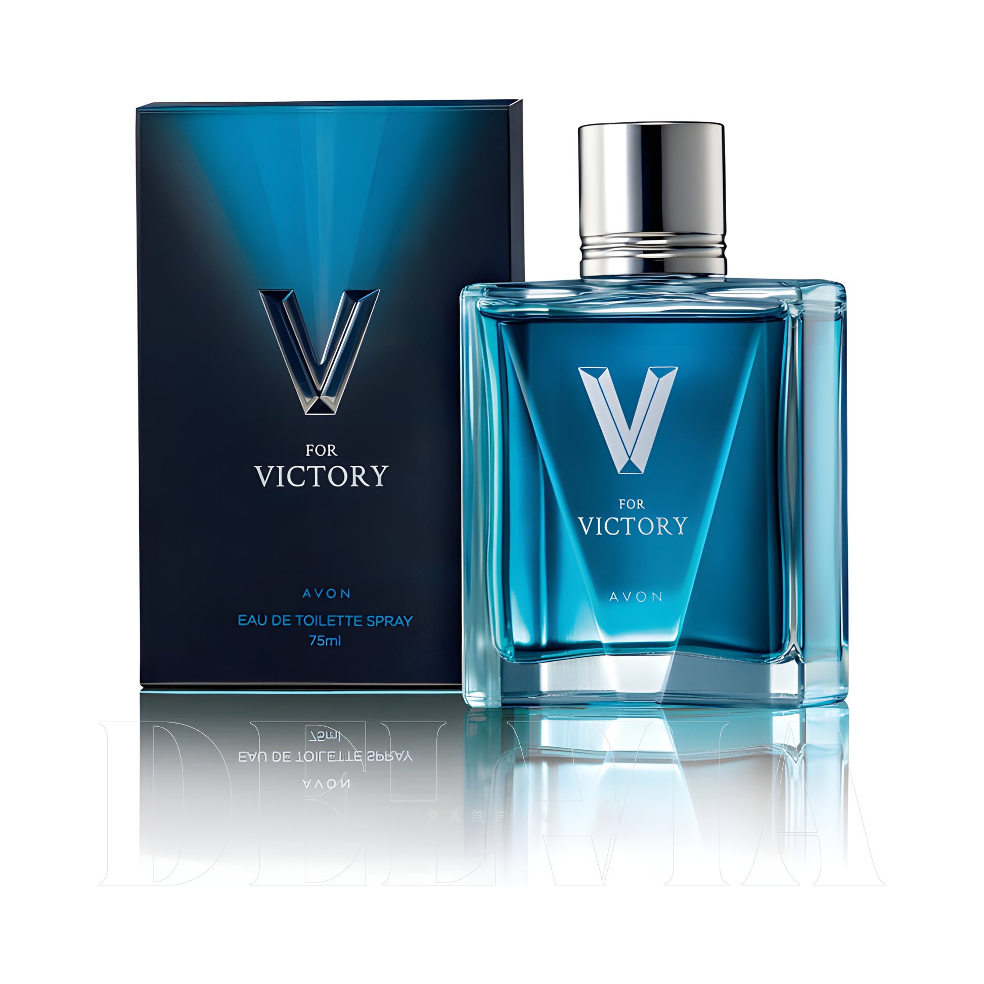 Avon V For Victory 3 ml dekant parfüm — kutu ve şişe görseli