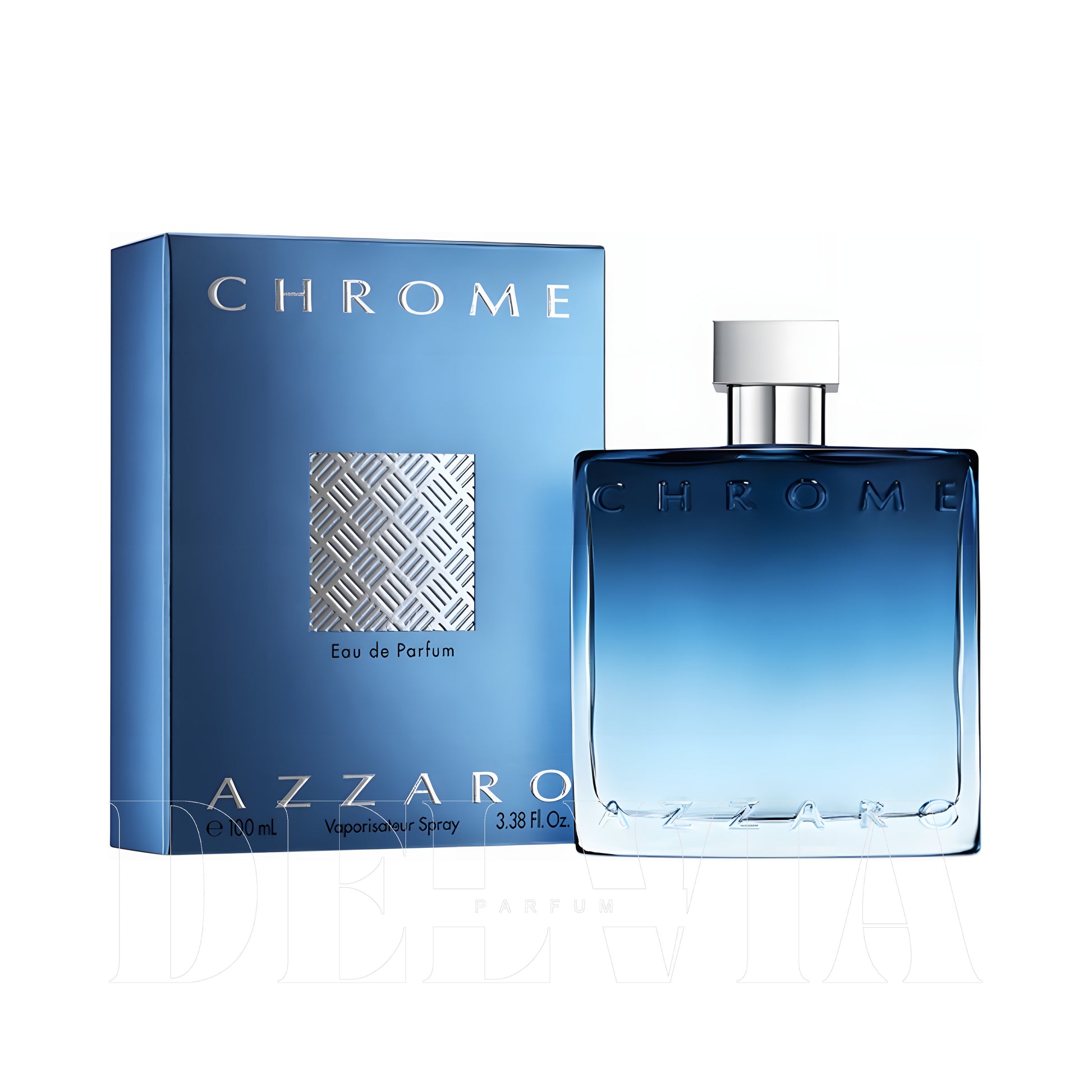 Azzaro Chrome 3 ml dekant parfüm — kutu ve şişe görseli