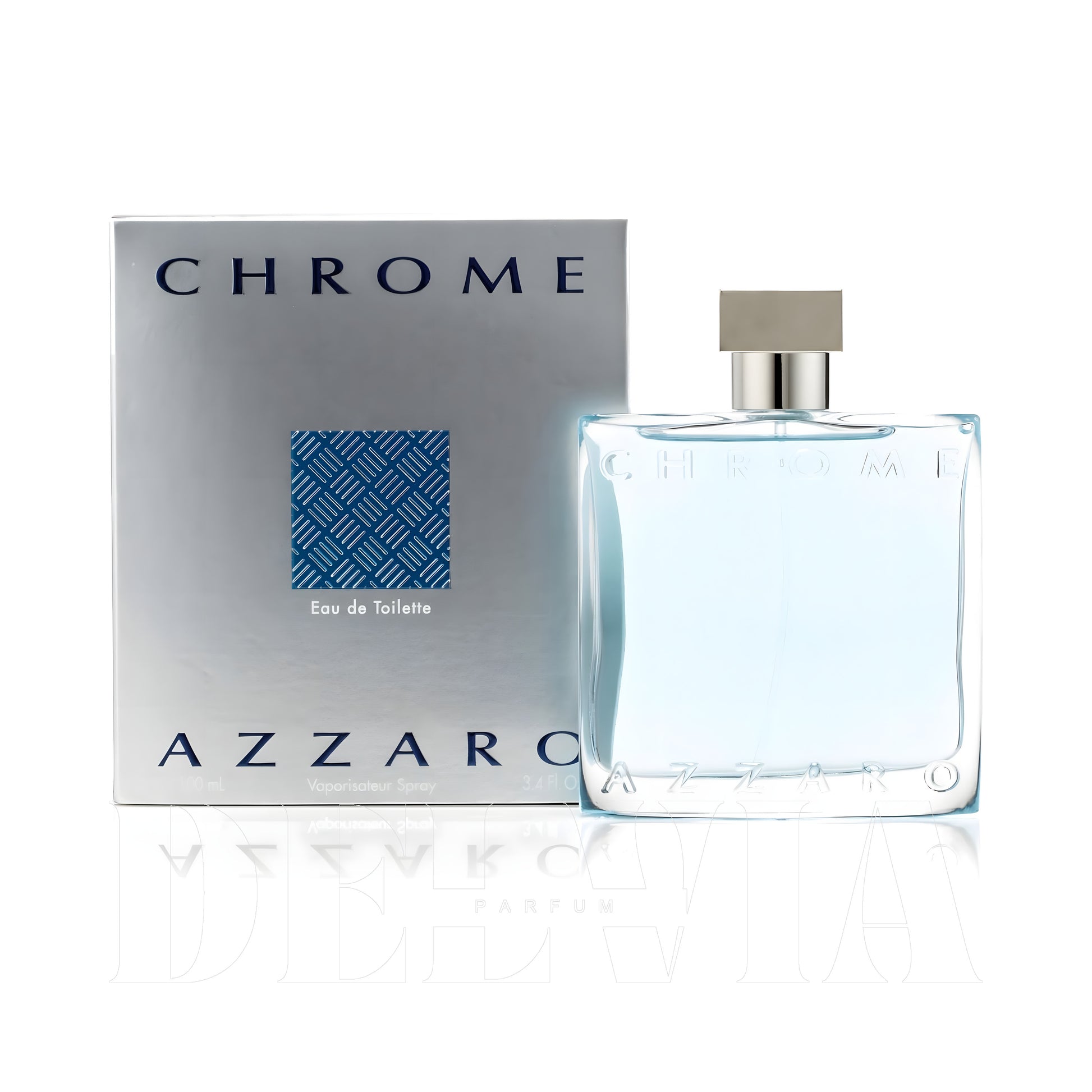 Azzaro Chrome 2 ml dekant parfüm — kutu ve şişe görseli