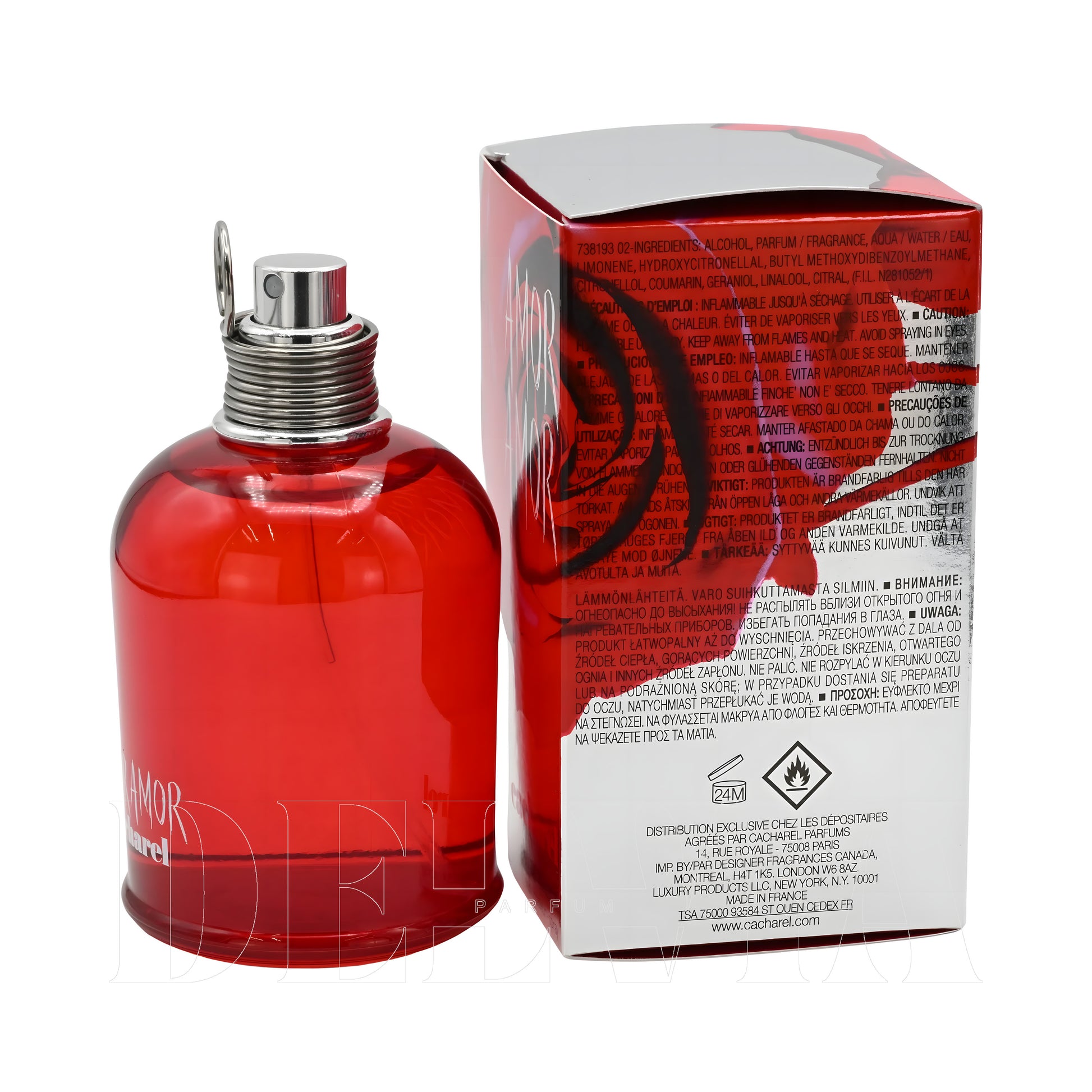 Cacharel Amor Amor 1 ml dekant parfüm — kutu ve şişe görseli