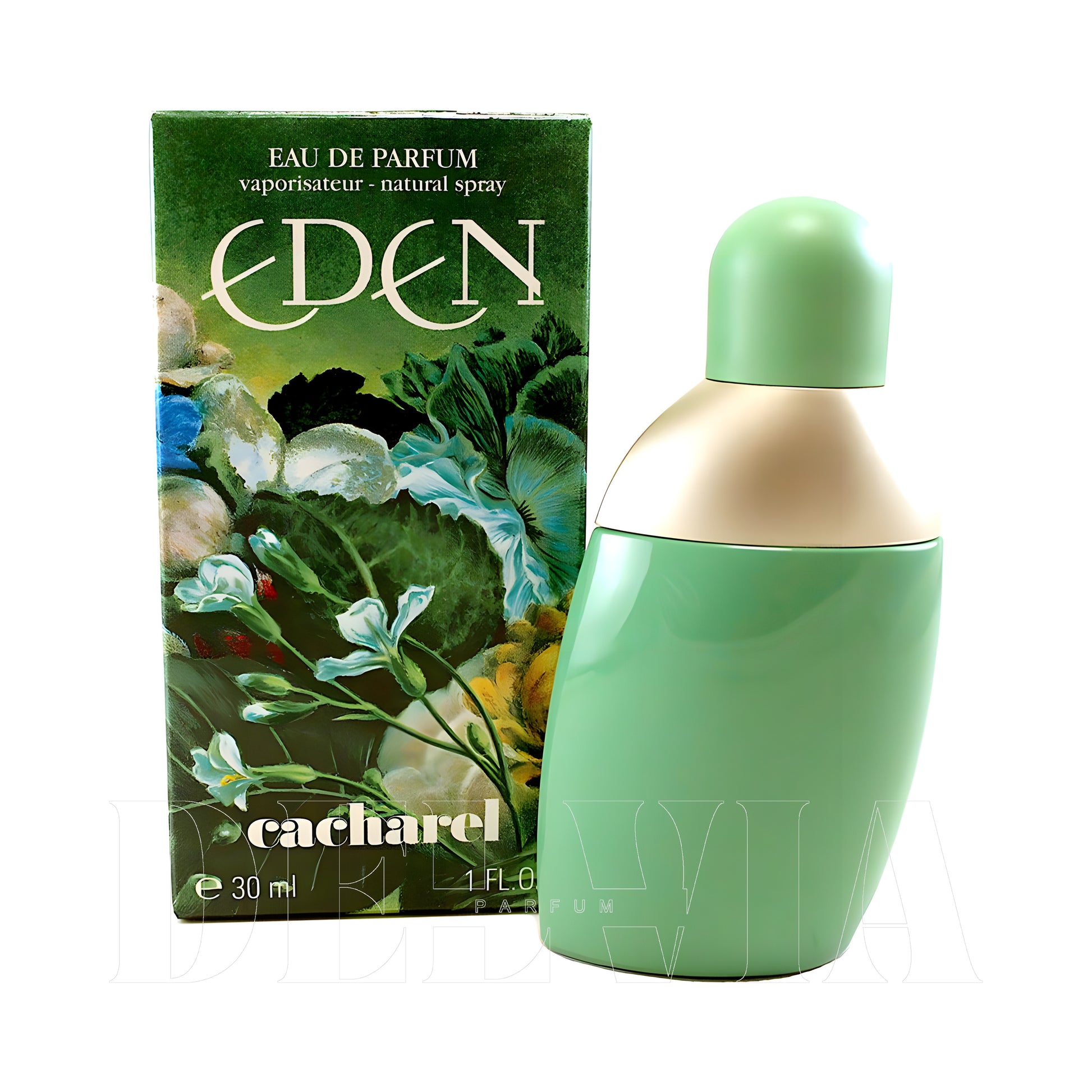Cacharel Eden 8 ml dekant parfüm — kutu ve şişe görseli