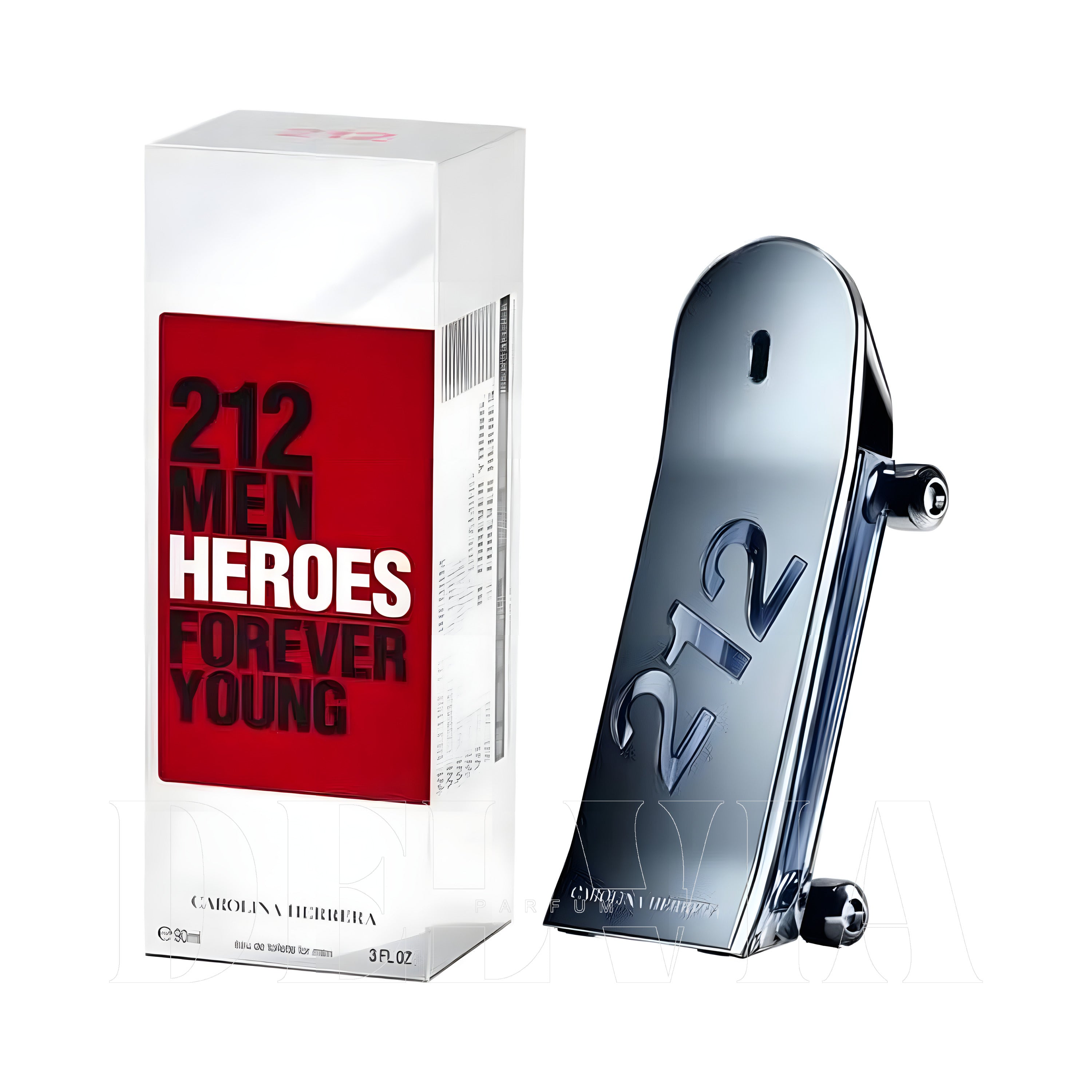 Carolina Herrera 212 Men Heroes 8 ml dekant parfüm — kutu ve şişe görseli
