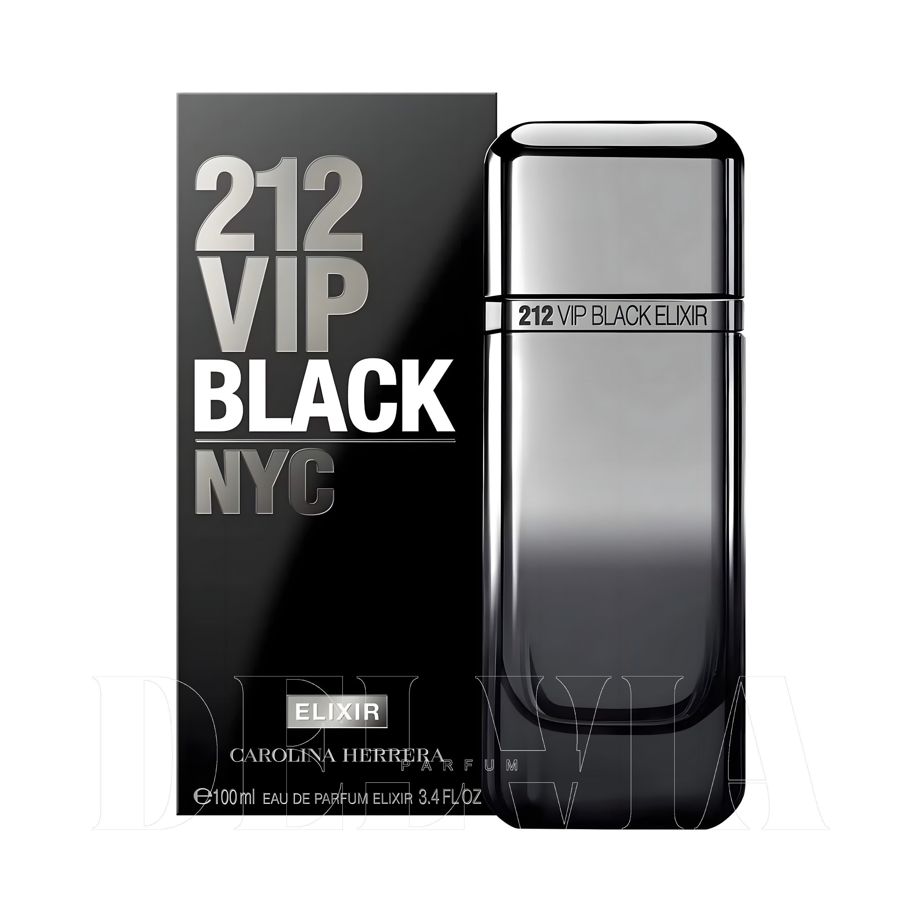 Carolina Herrera 212 Vip Black Nyc Elixir Katı Parfum — kutu ve şişe görseli