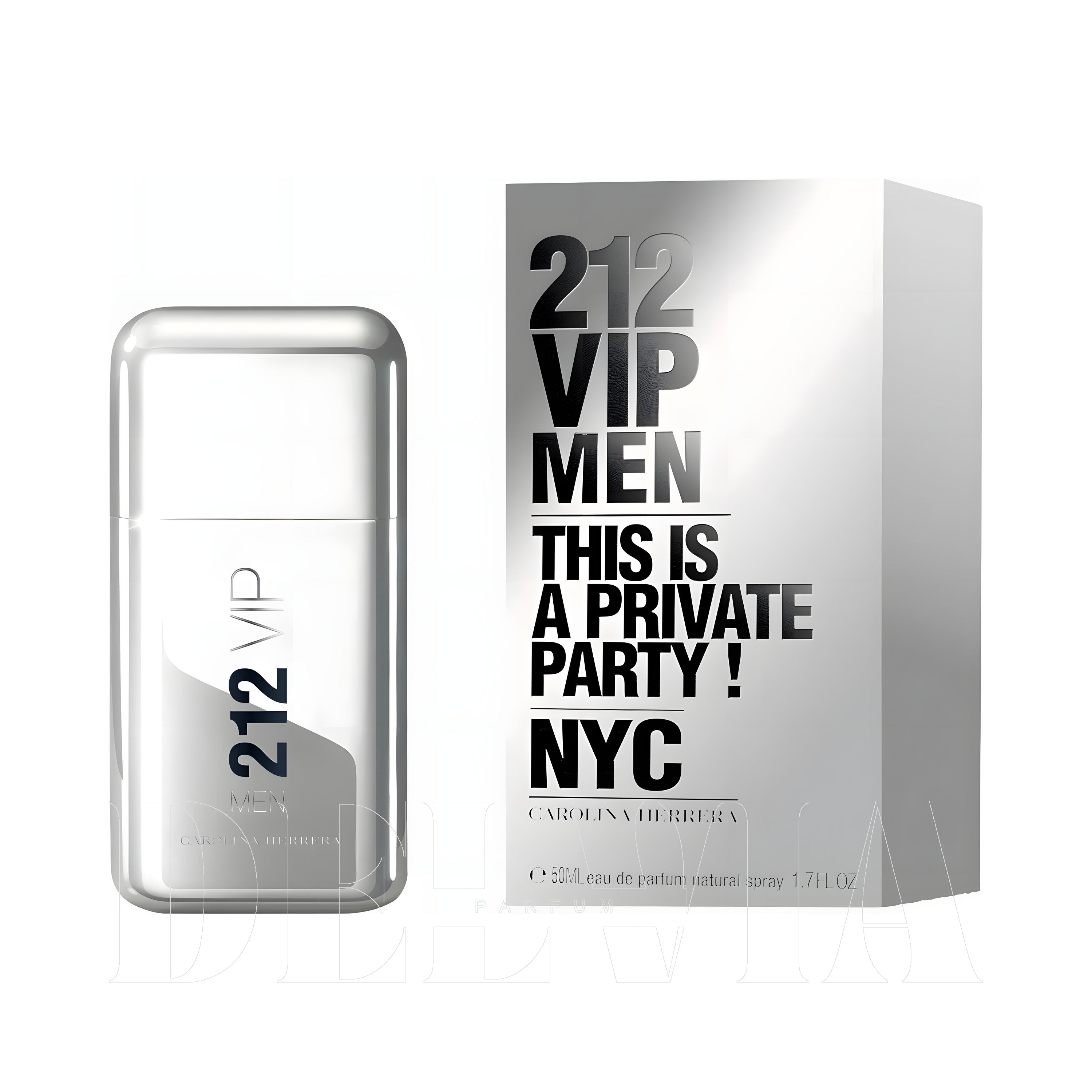 Carolina Herrera 212 Vip 2 ml dekant parfüm — kutu ve şişe görseli