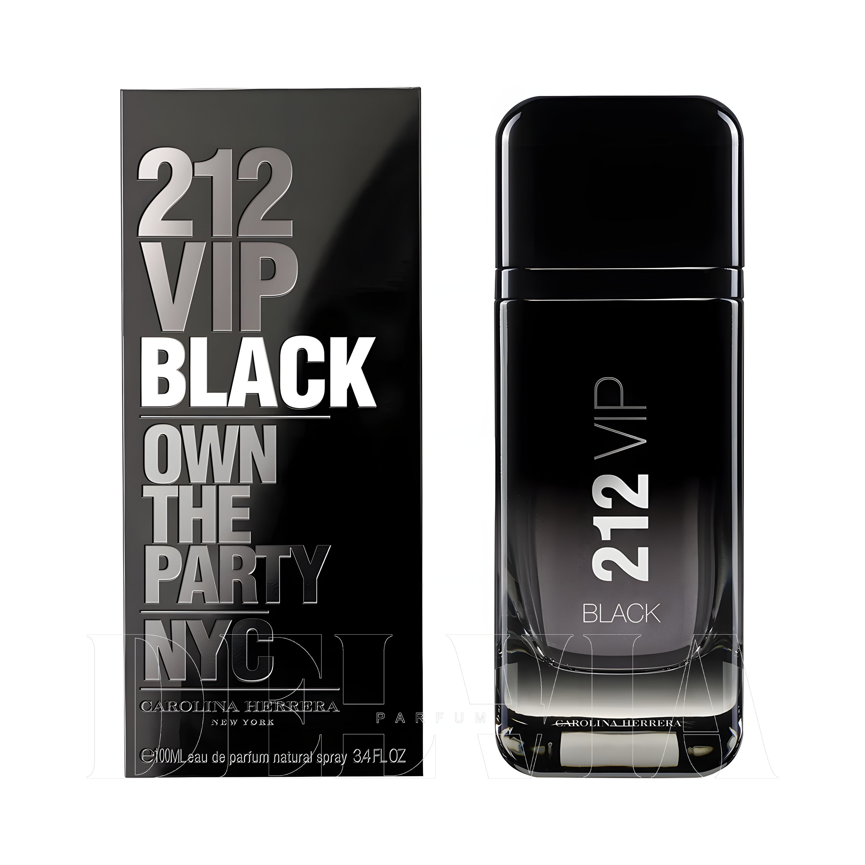 Carolina Herrera 212 Vip Men Black Tam Boy Parfum — kutu ve şişe görseli