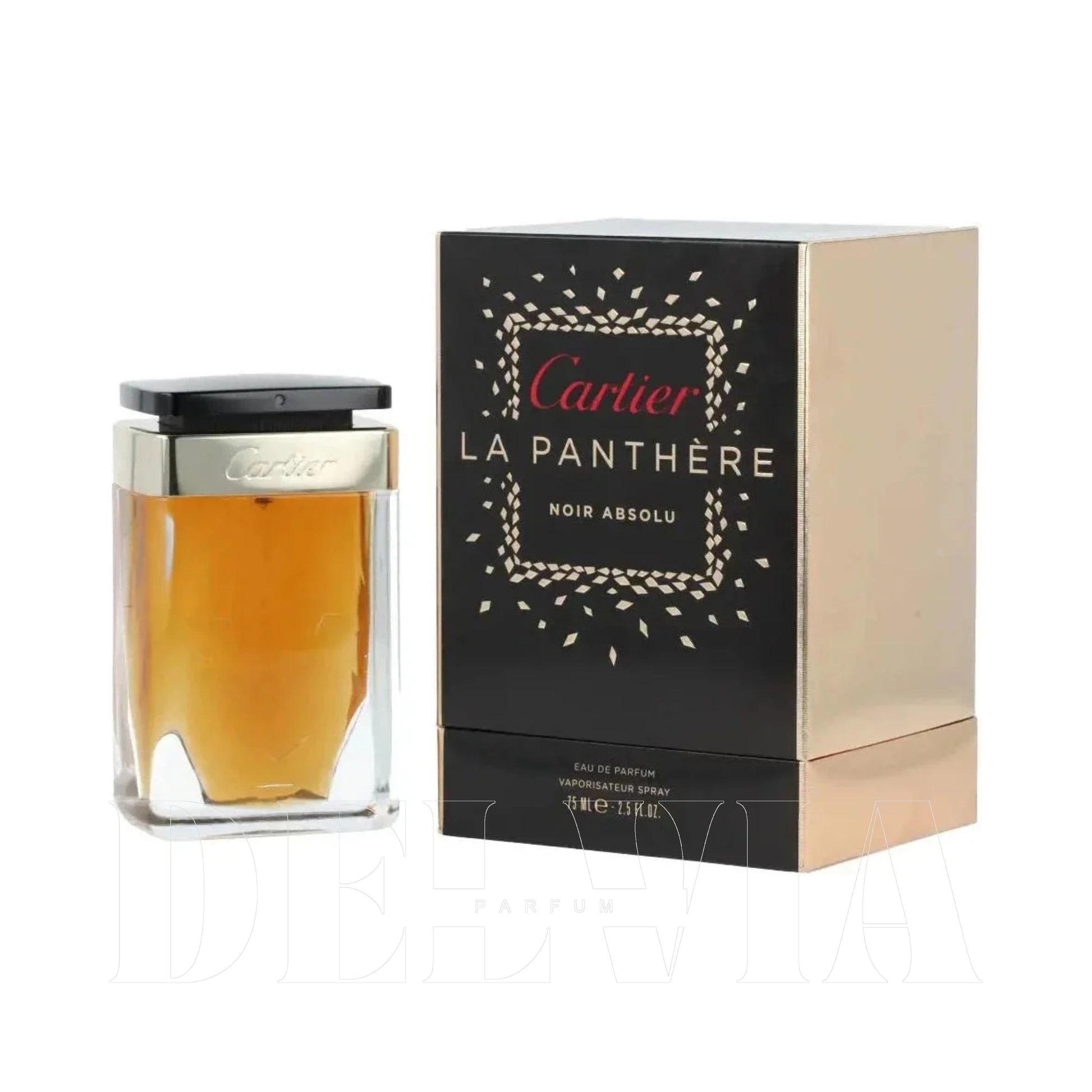 Cartier La Panthere Noir Absolu 2 ml dekant parfüm — kutu ve şişe görseli