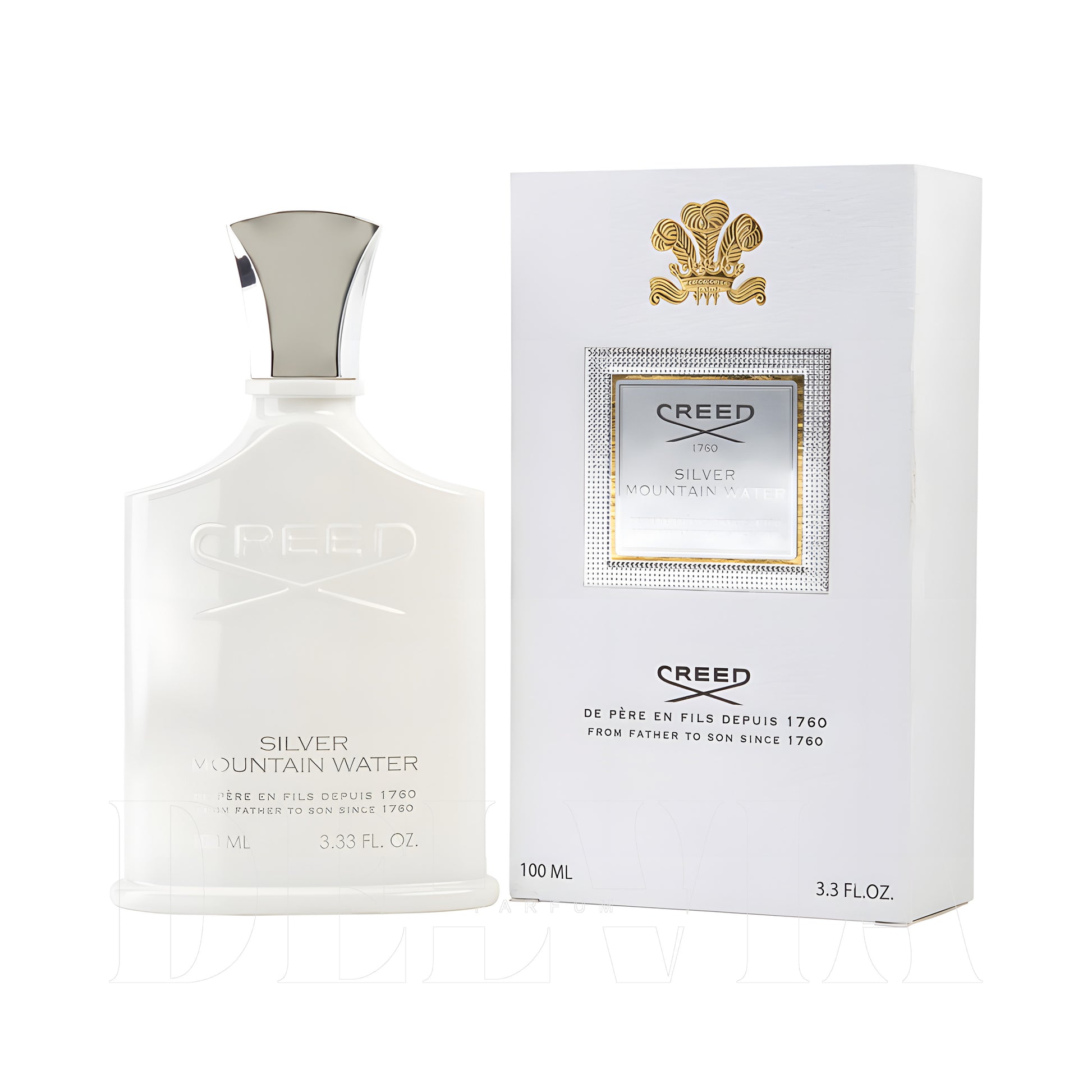 Creed Silver Mountain Water 2 ml dekant parfüm — kutu ve şişe görseli