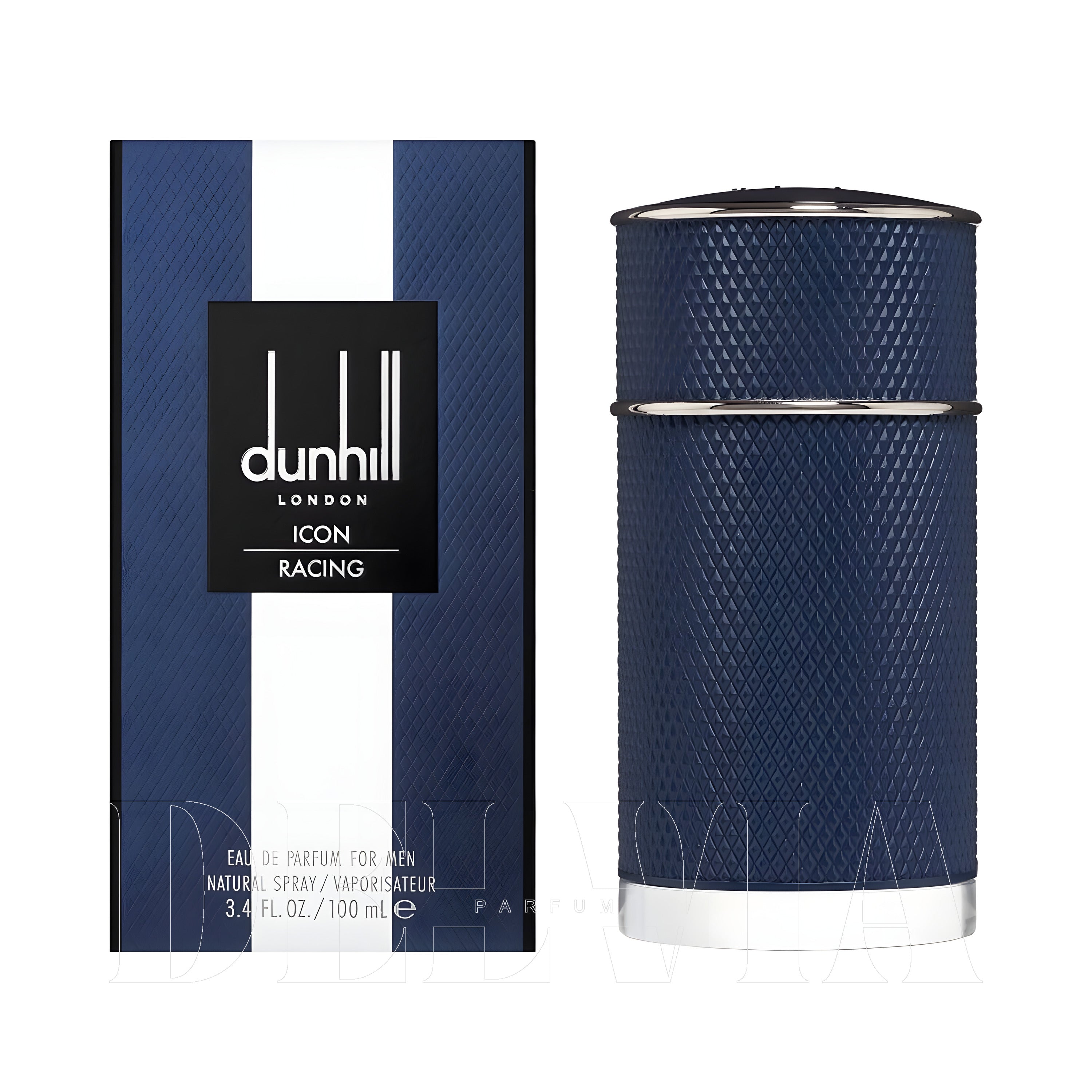 Dunhill Icon Racing Blue Tam Boy Parfum — kutu ve şişe görseli
