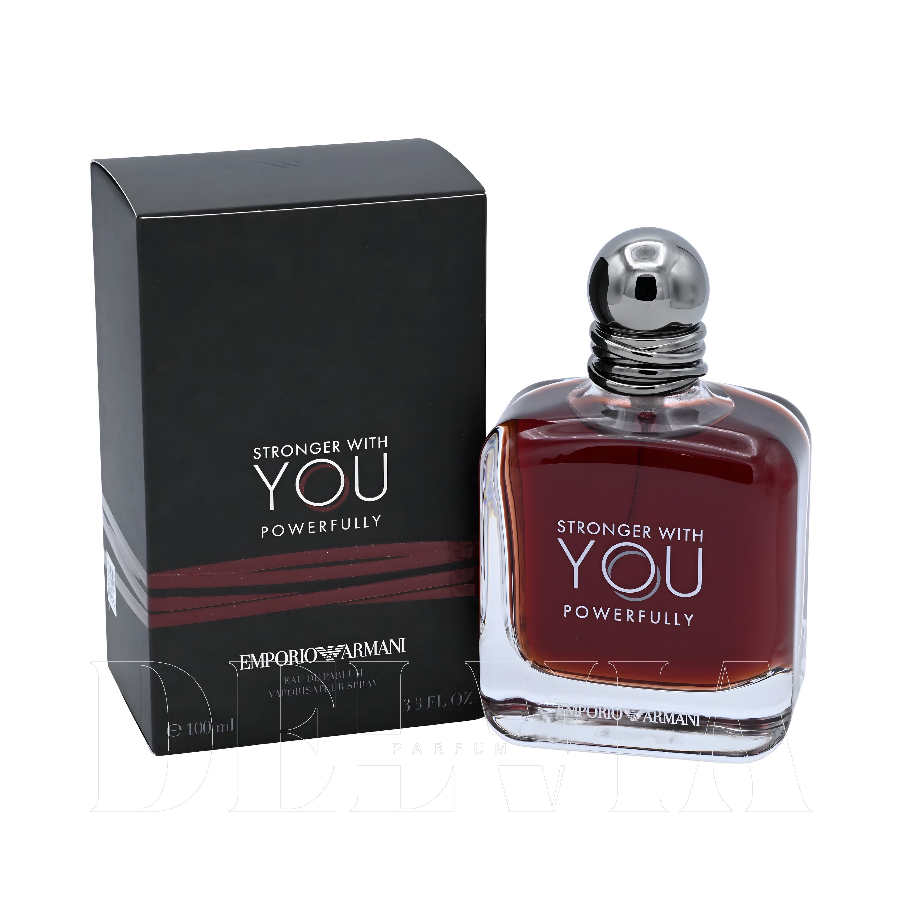 Emporio Armani Stronger With You Powerfully 1 ml dekant parfüm — kutu ve şişe görseli