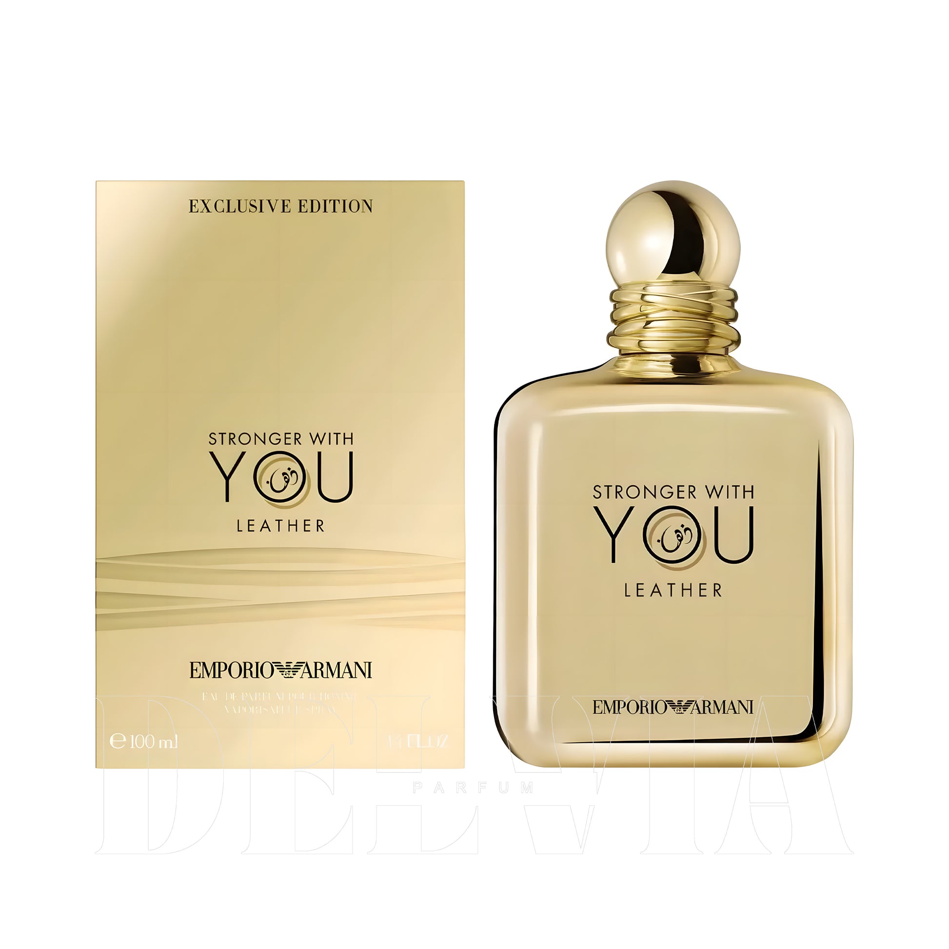 Emporio Armani Strongher With You Leather 1 ml dekant parfüm — kutu ve şişe görseli