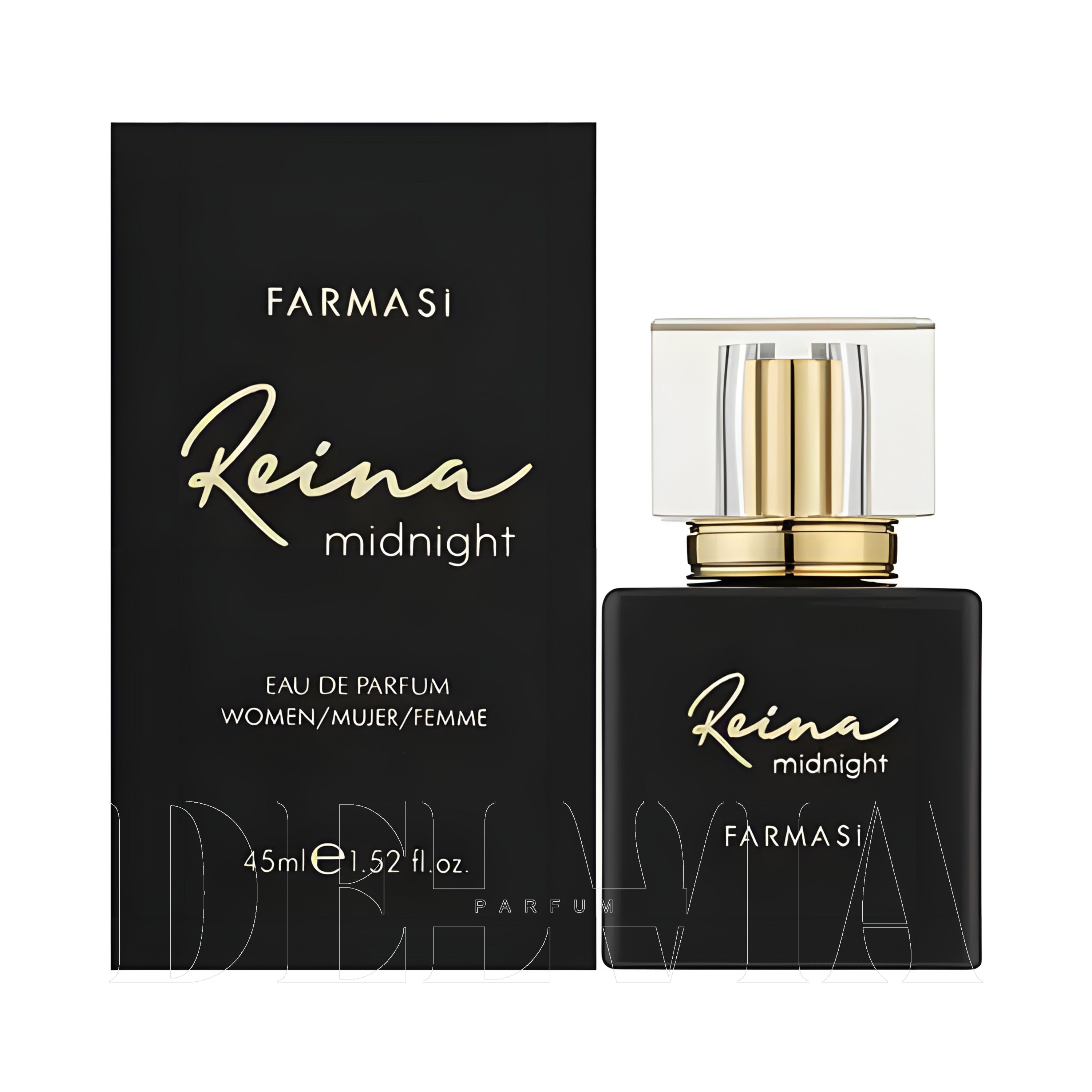Farmasi Reina Midnight Kadin 10 ml dekant parfüm — kutu ve şişe görseli