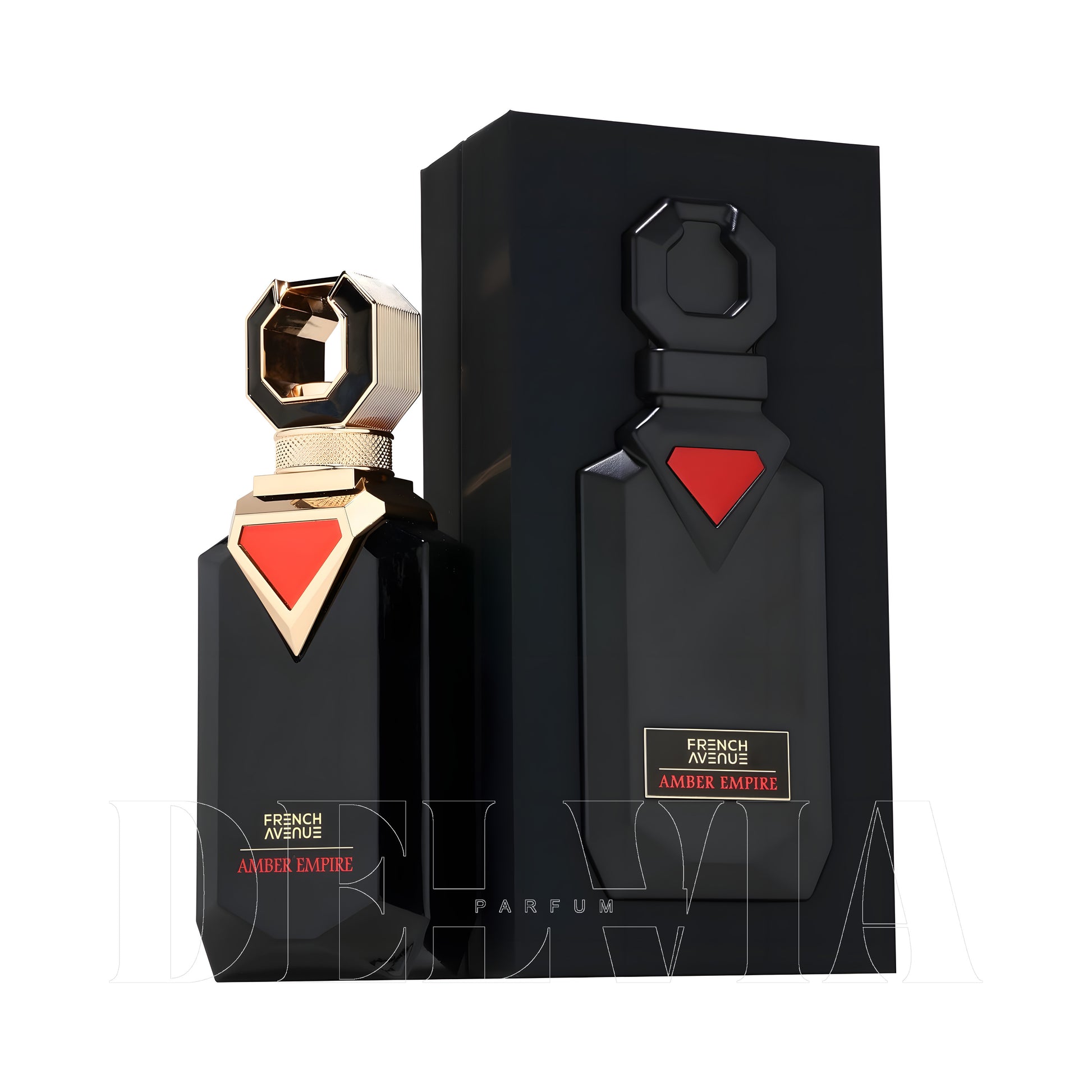 French Avenue Amber Empire Extrait De Parfum 3 ml dekant parfüm — kutu ve şişe görseli
