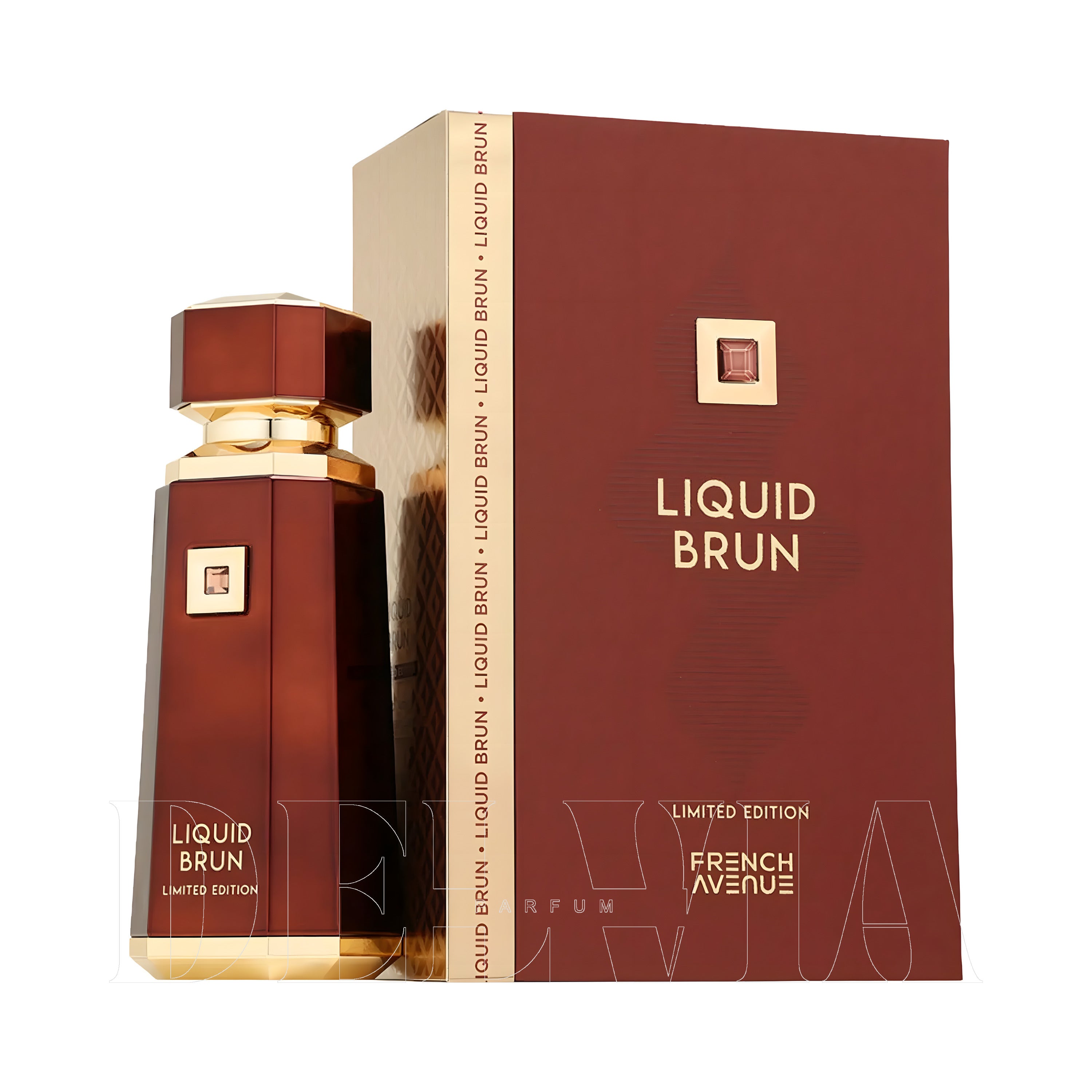 French Avenue Liquid Brun Extrait De Parfum 15 ml dekant parfüm — kutu ve şişe görseli