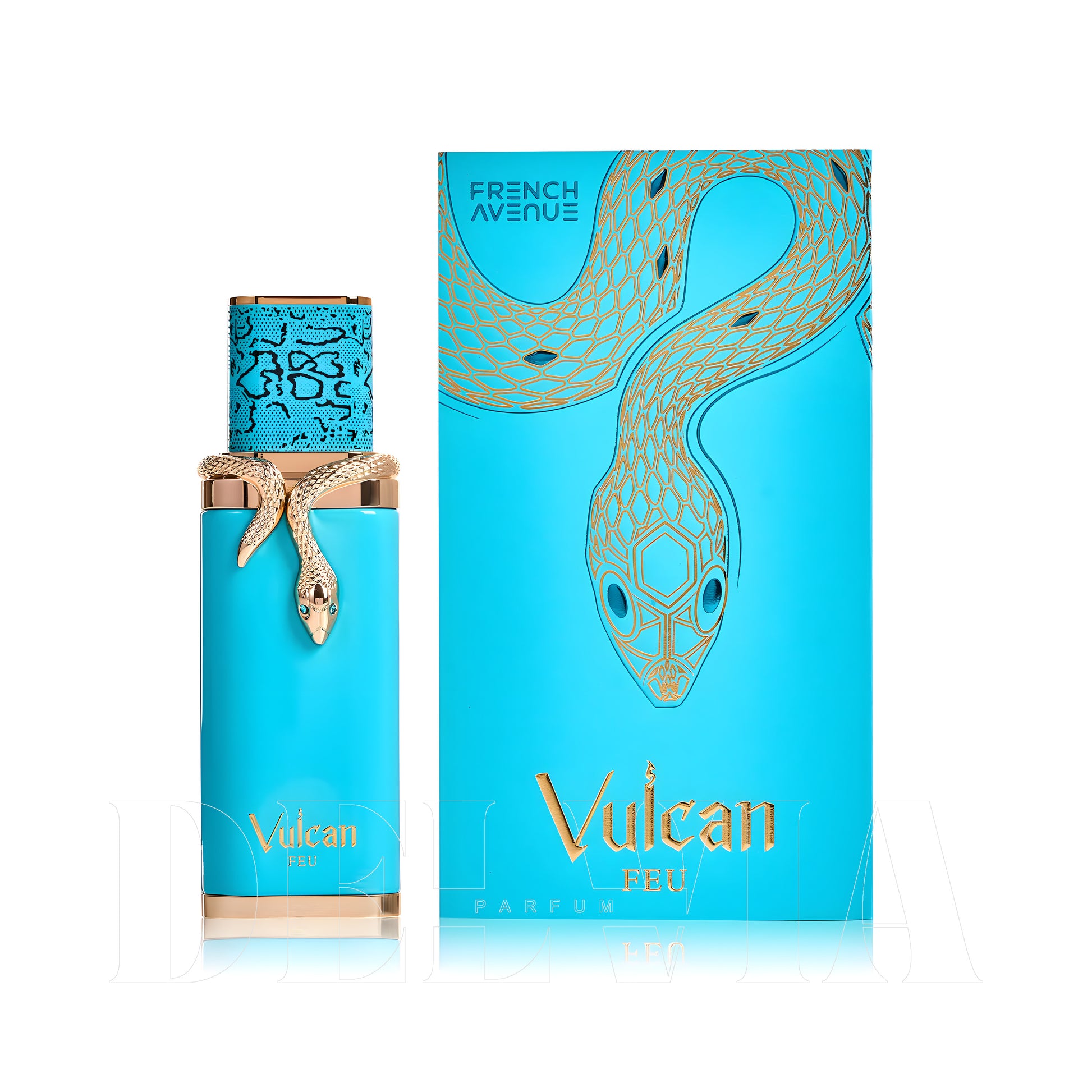 French Avenue Vulcan Feu 2 ml dekant parfüm — kutu ve şişe görseli