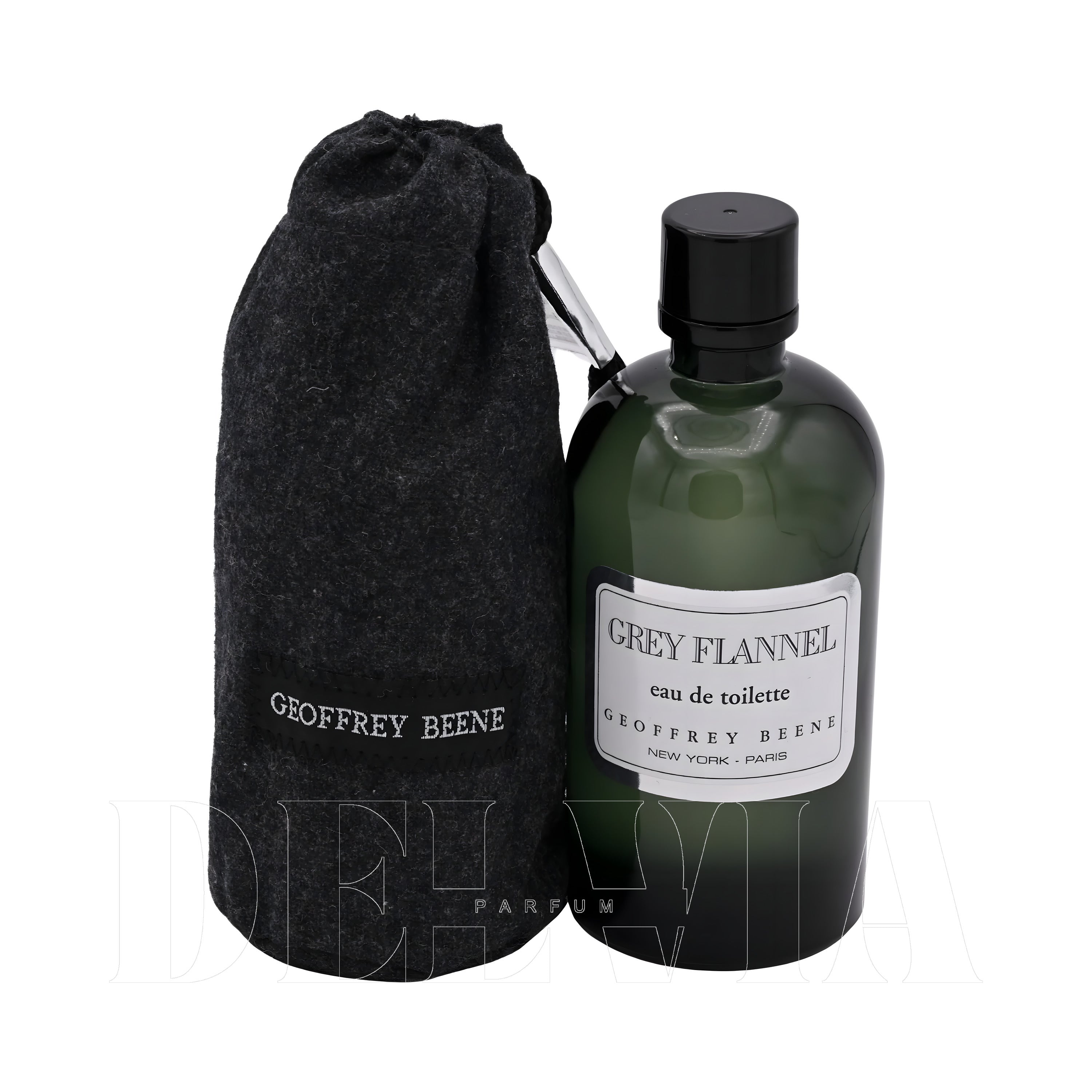 Geoffrey Beene Grey Flannel Araba Kokusu — kutu ve şişe görseli