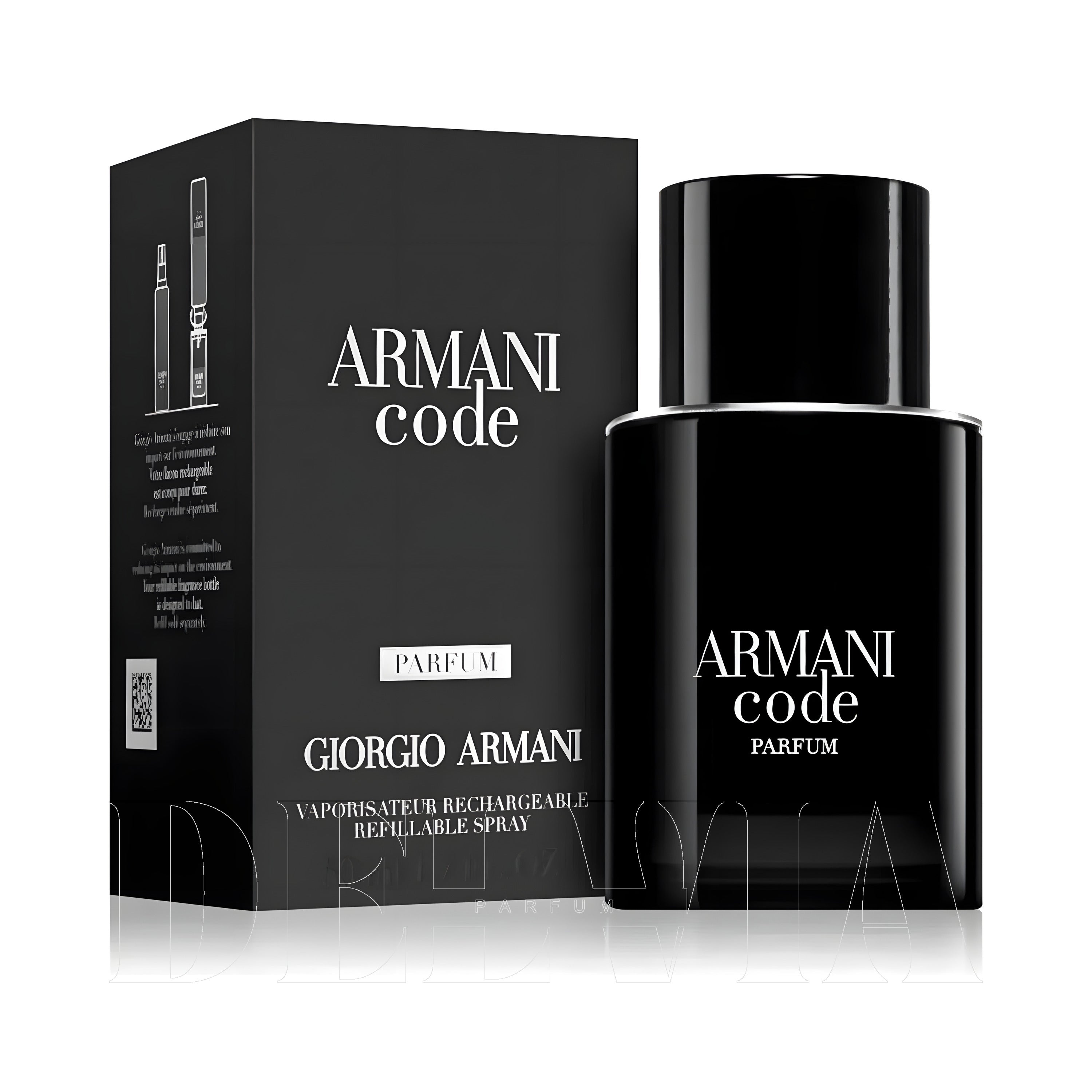 Giorgio Armani Code Le Parfum 1 ml dekant parfüm — kutu ve şişe görseli