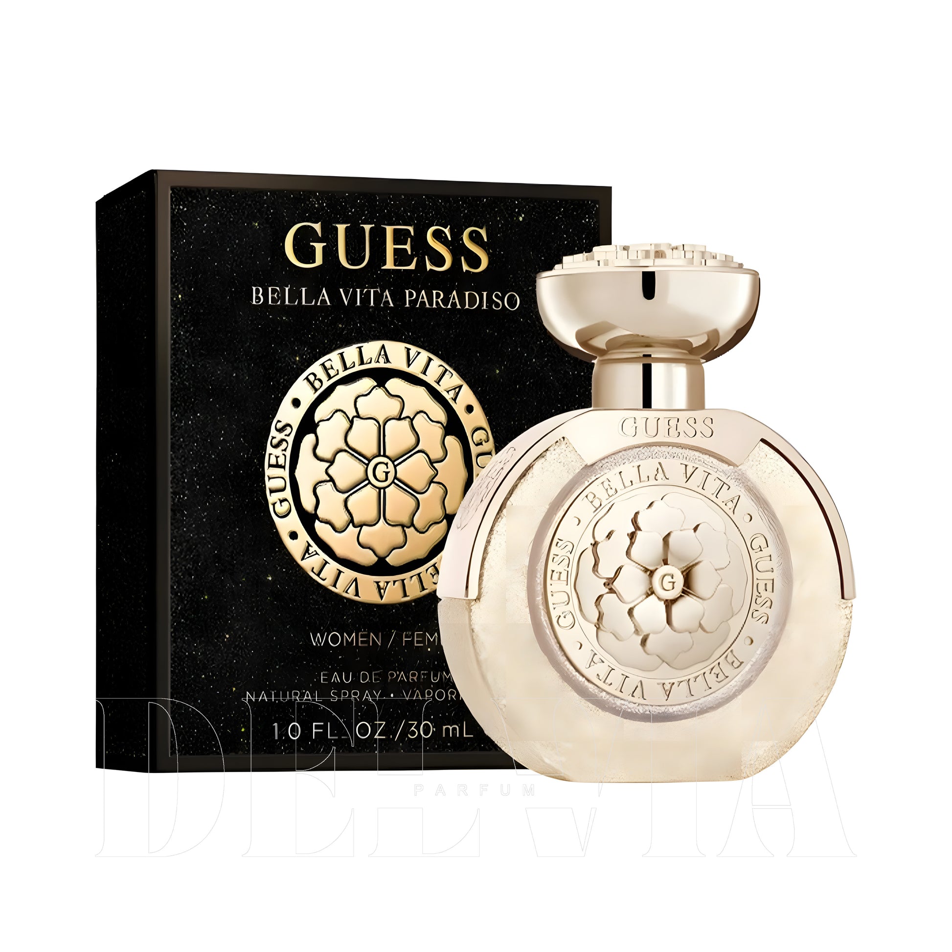 Guess Bella Vita 10 ml dekant parfüm — kutu ve şişe görseli
