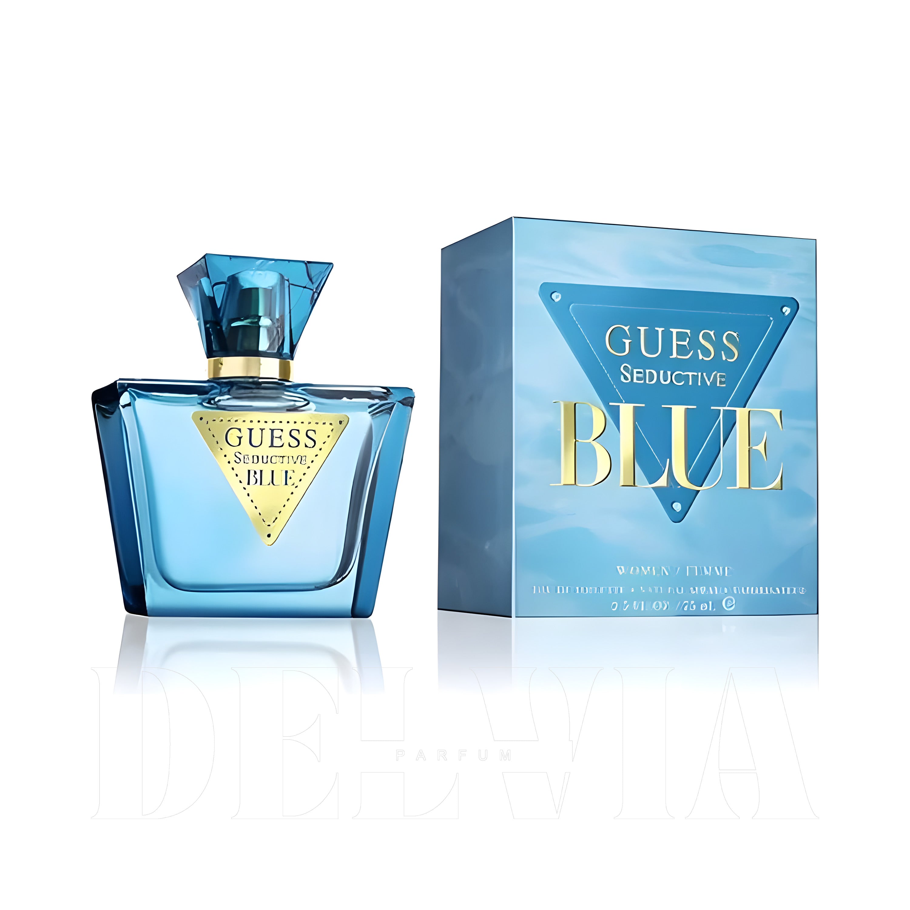 Guess Seductive Blue 2 ml dekant parfüm — kutu ve şişe görseli