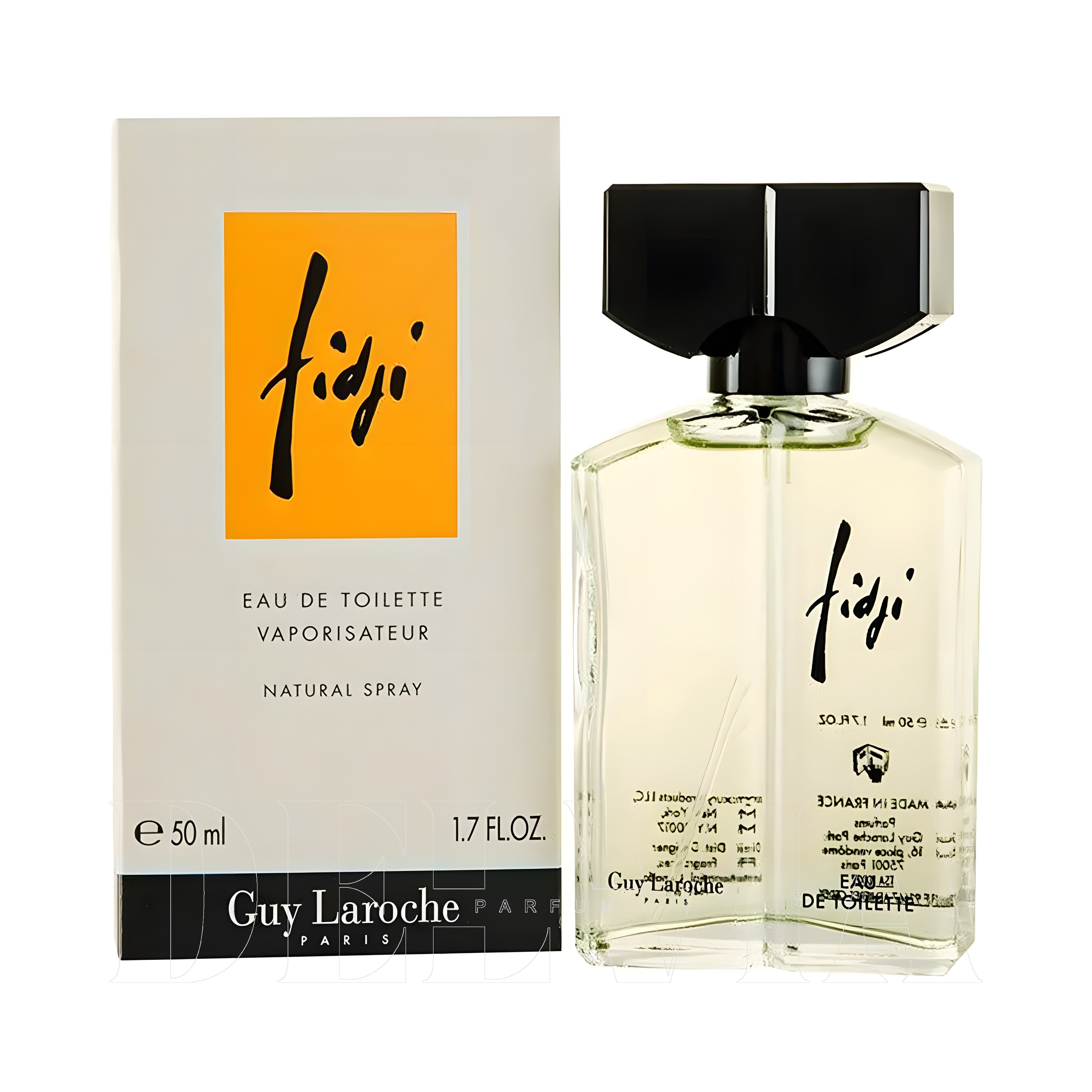 Guy Laroche Fidji 3 ml dekant parfüm — kutu ve şişe görseli