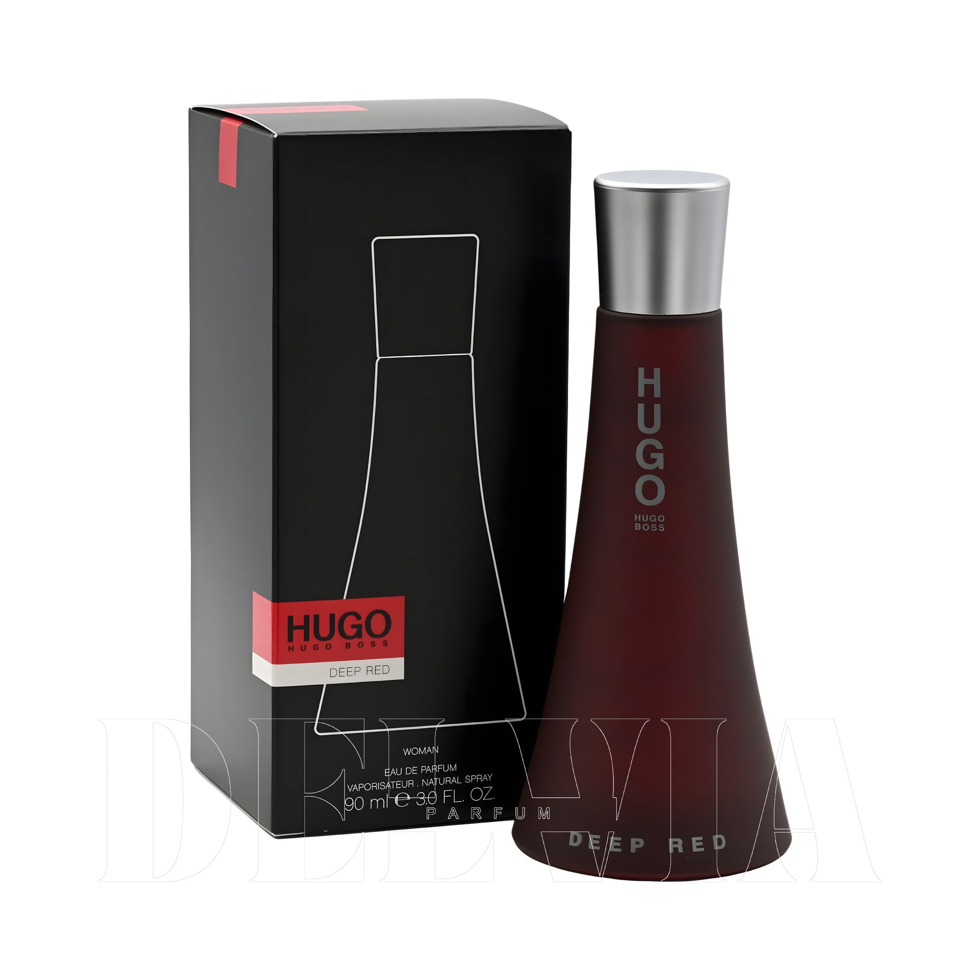 Hugo Boss Deep Red 2 ml dekant parfüm — kutu ve şişe görseli