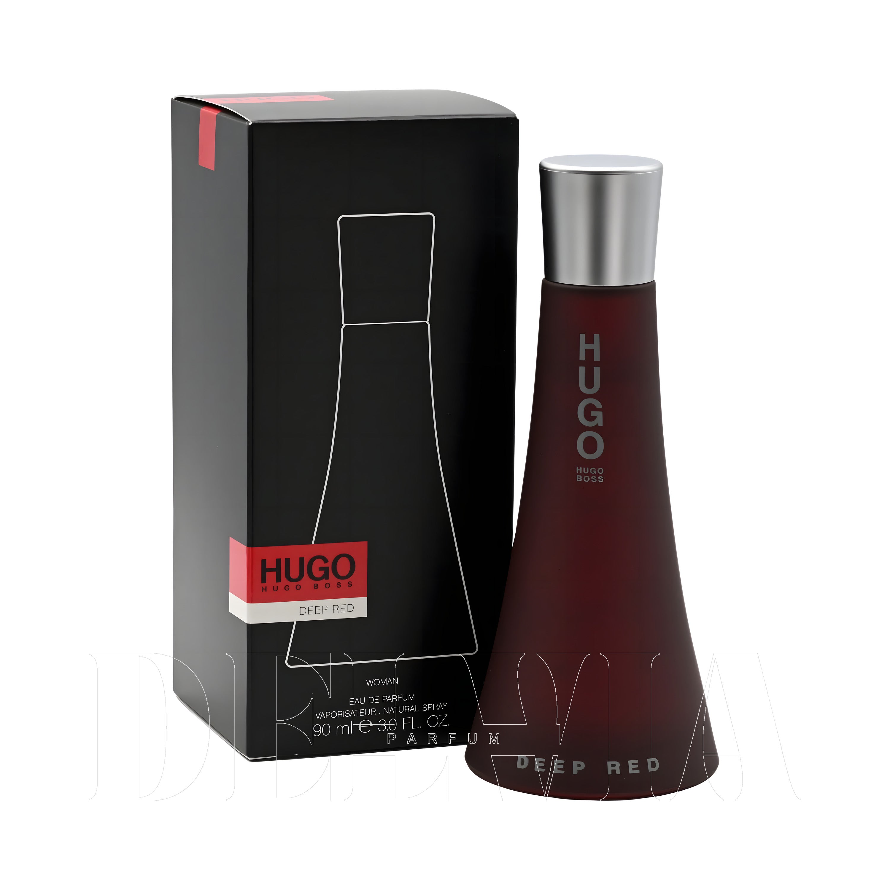 Hugo Boss Deep Red 3 ml dekant parfüm — kutu ve şişe görseli