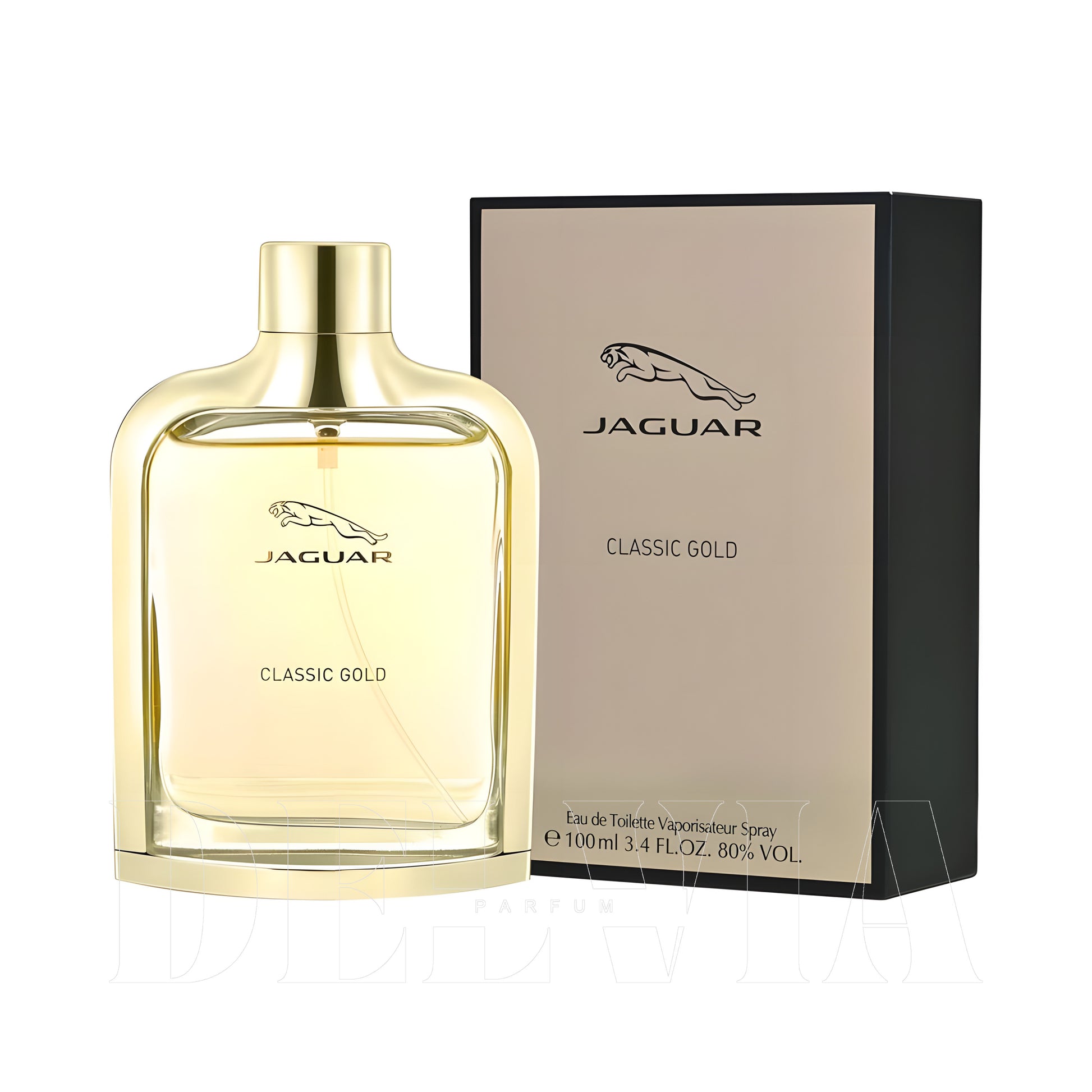 Jaguar Classic Gold 10 ml dekant parfüm — kutu ve şişe görseli