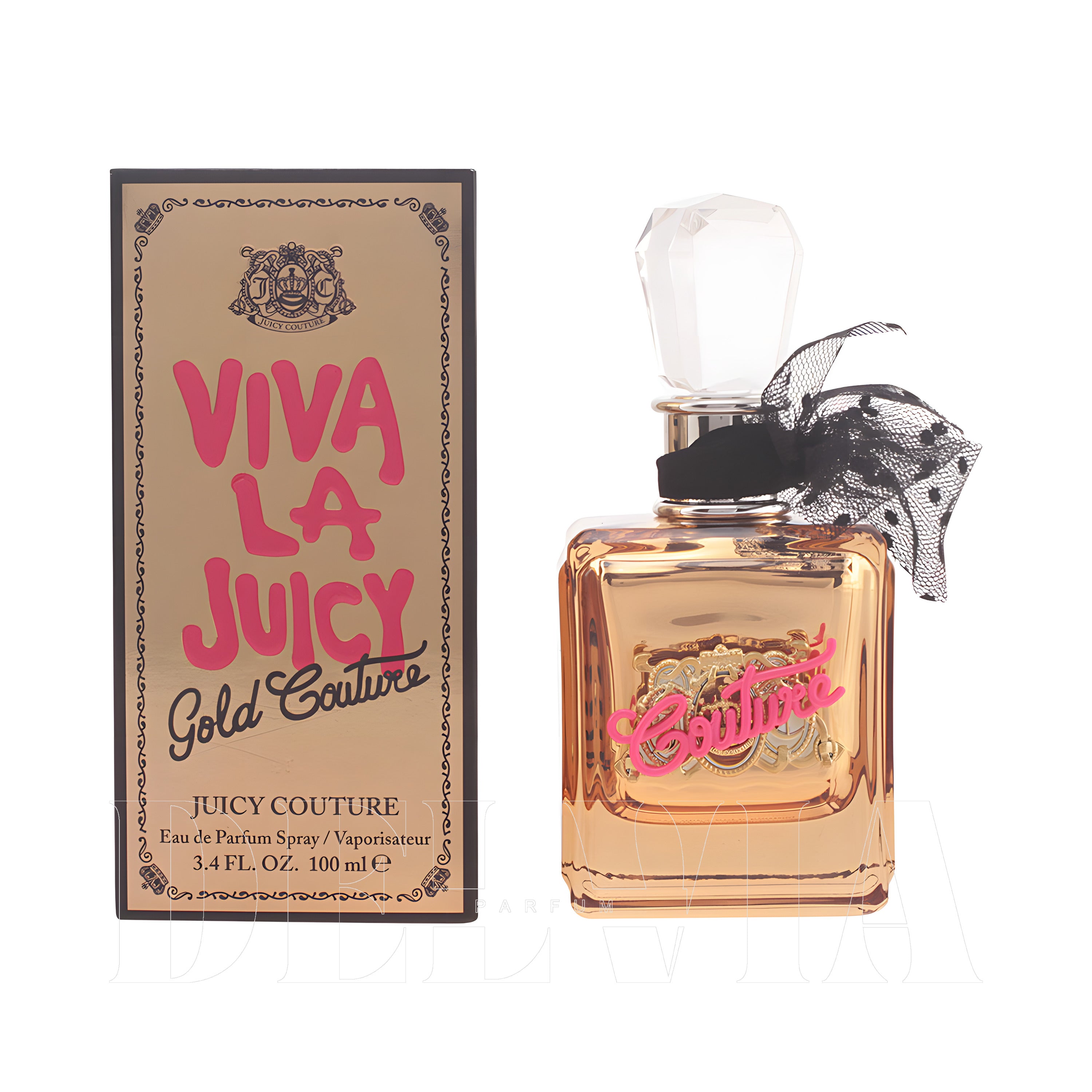 Juicy Couture Viva La Gold Couture 1 ml dekant parfüm — kutu ve şişe görseli