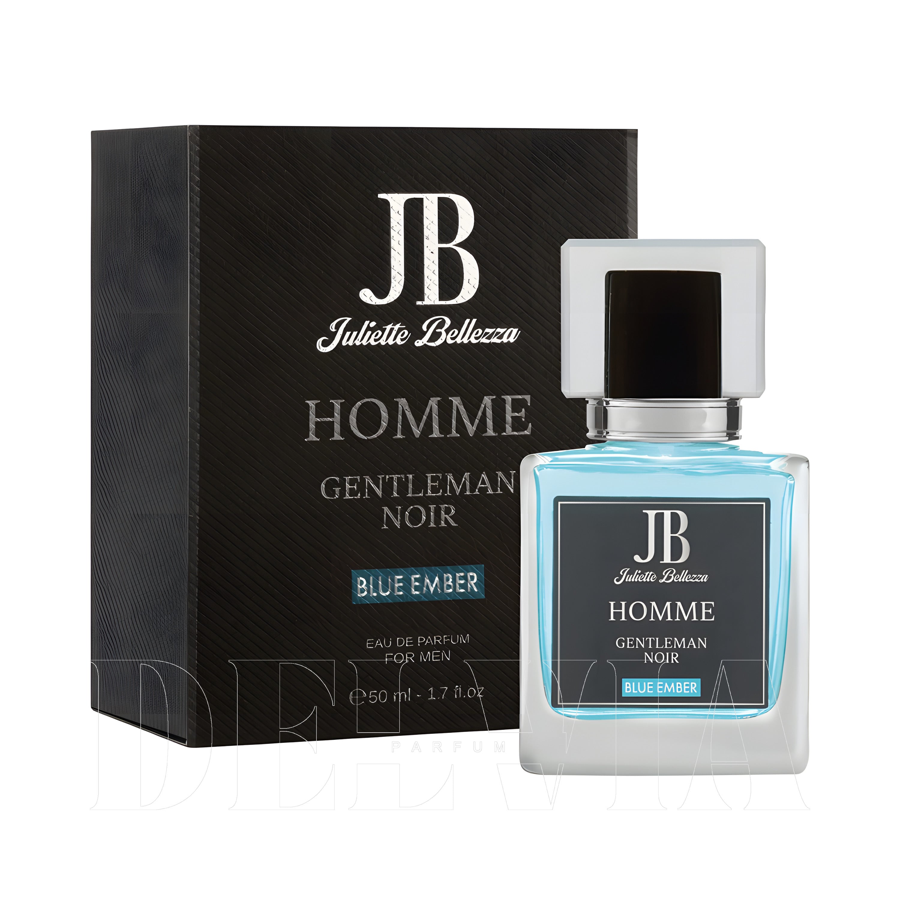 Juliette Bellezza Gentleman Noir Blue Ember 10 ml dekant parfüm — kutu ve şişe görseli