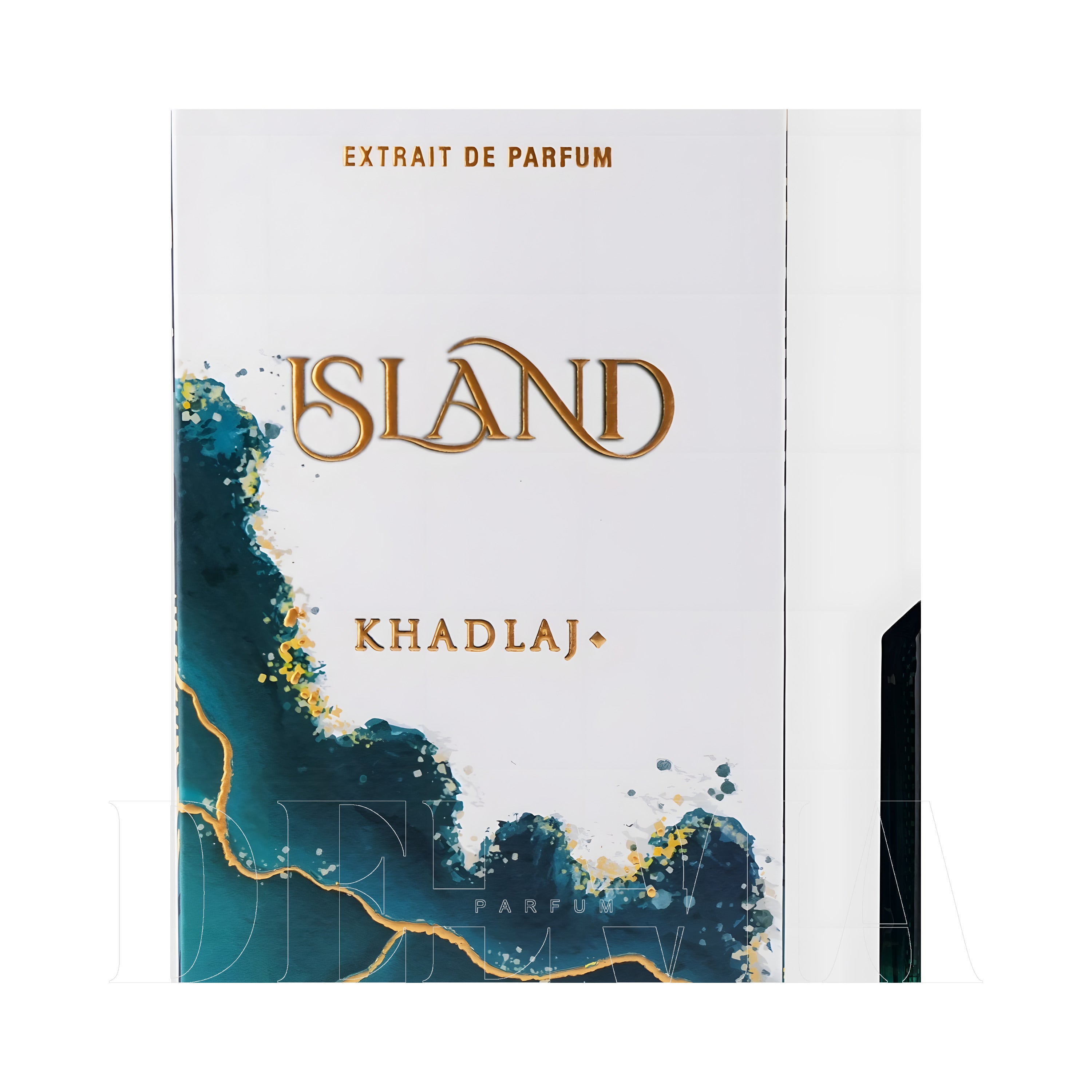 Khadlaj Island Extrait De Parfum 10 ml dekant parfüm — kutu ve şişe görseli